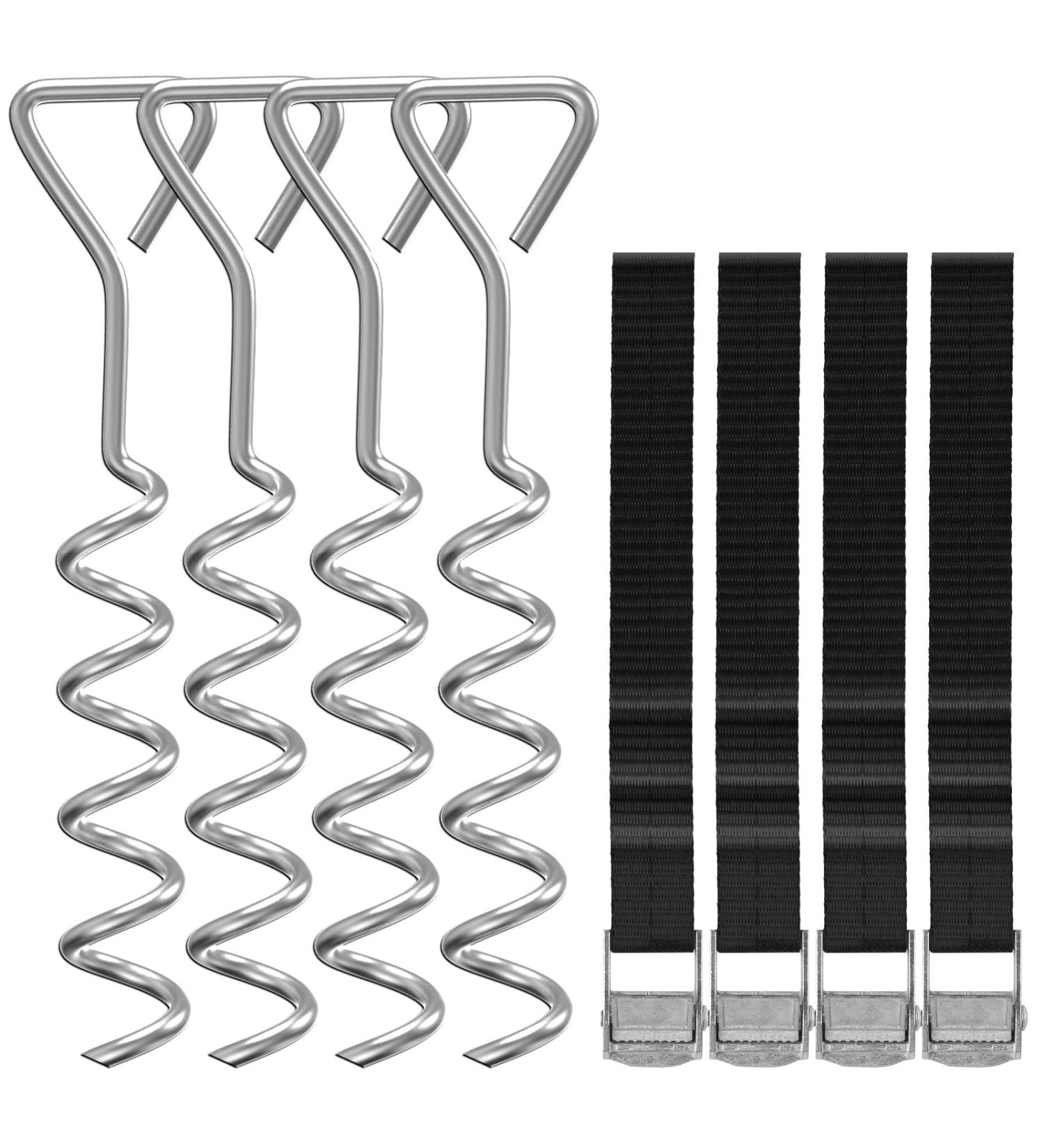High Wind Galvanized Steel Trampoline Anchors Kit - 4Pcs, 15.8inch Ground Anchors for 15ft, 14ft, 12ft, 10ft Trampoline - Heavy Duty Accessories - Buy Online on GoSupps.com