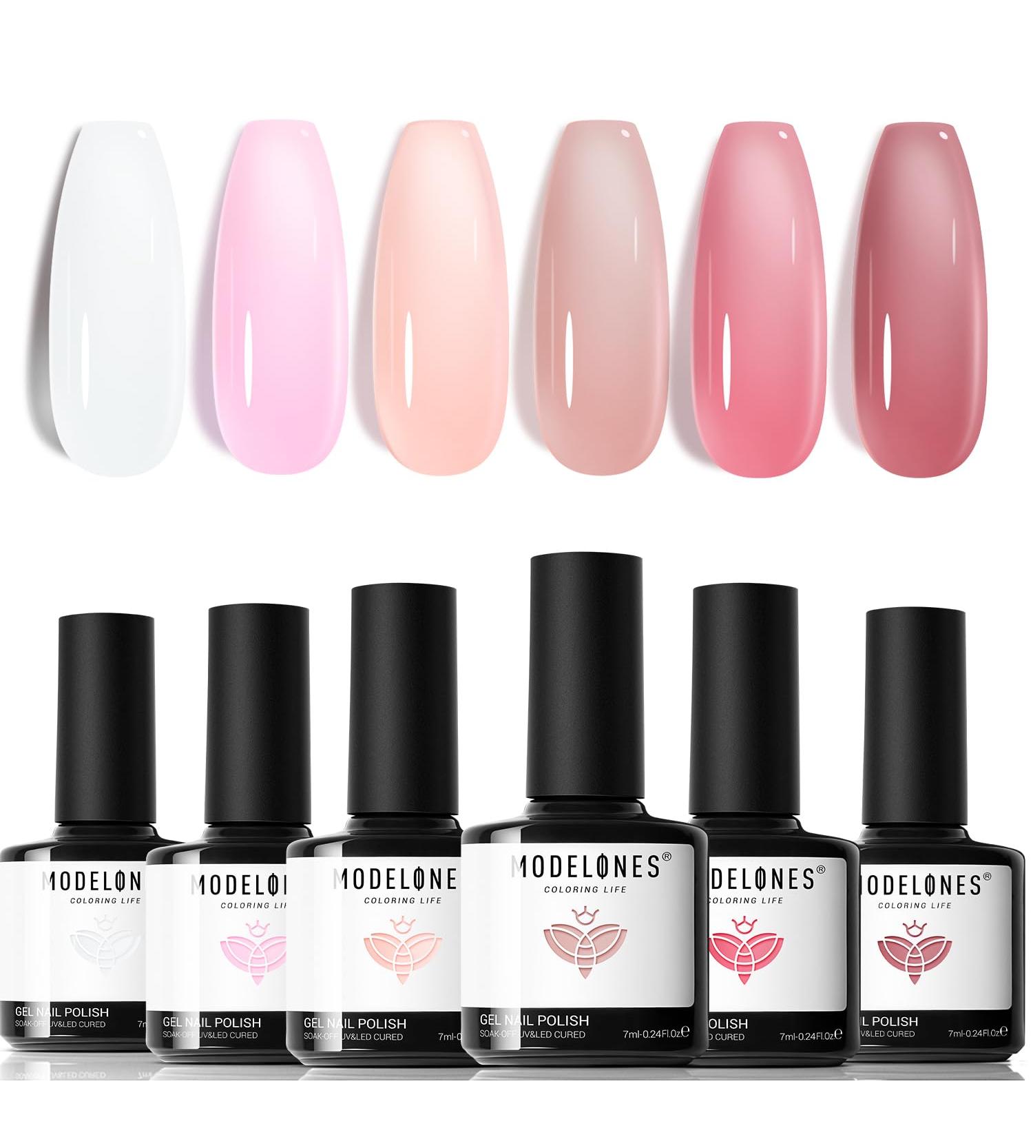 Modelones Gel Nail Polish 6 Colors Jelly Gel Polish White Nude Pink Gel Neutral Nail Art Design Summer Translucent Gel Nail Kits Soak Off LED Nail Lamp Cured Manicure Salon DIY Girls Women Gift White Pink - Buy Online on GoSupps.com