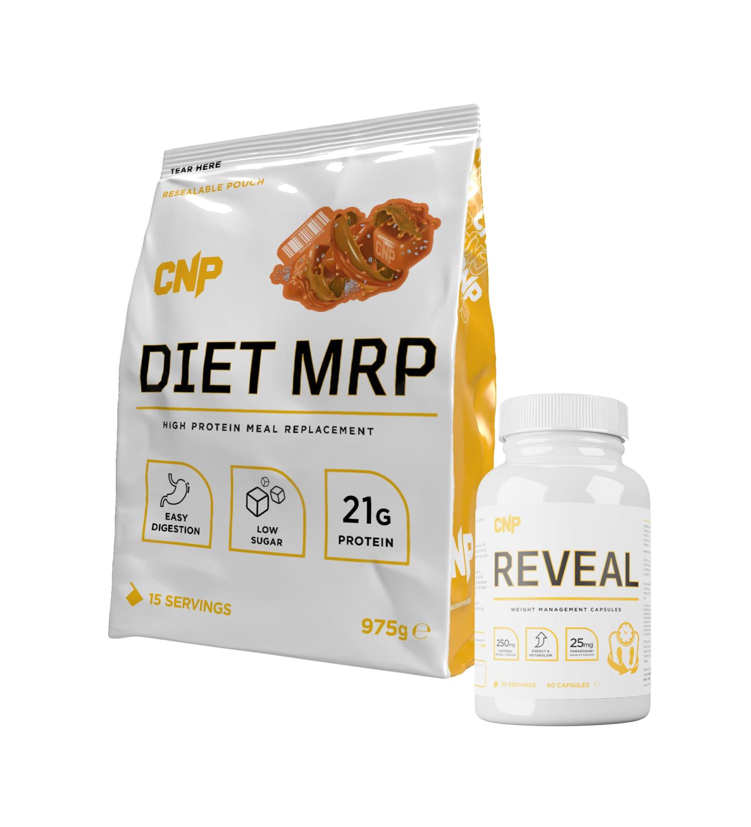 CNP Professional Diet MRP Low Calorie Meal Replacement 975g Salted Caramel + FREE Fatloss Capsules | 21g Protein, Digezyme Fortified, Vitamins & Minerals - Buy Online on GoSupps.com