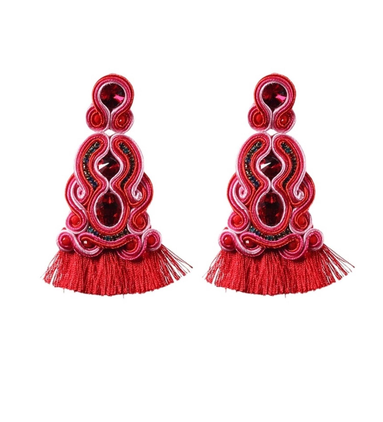 Rhaiyan Handmade Leather Earrings - Ethnic Soutaache Style Pink Drop Jewelry for Women | Unique Party Gifts - Buy Online on GoSupps.com