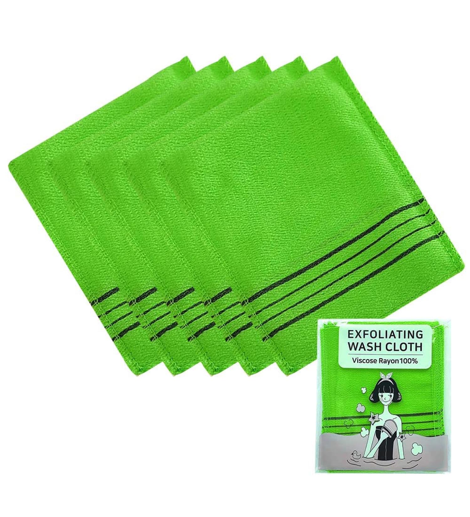 Korean Exfoliating Bath Washcloth Green 5pcs | Shower Glove for Removing Dead Skin Cells | Reusable Asian Body Care Item - Buy Online on GoSupps.com
