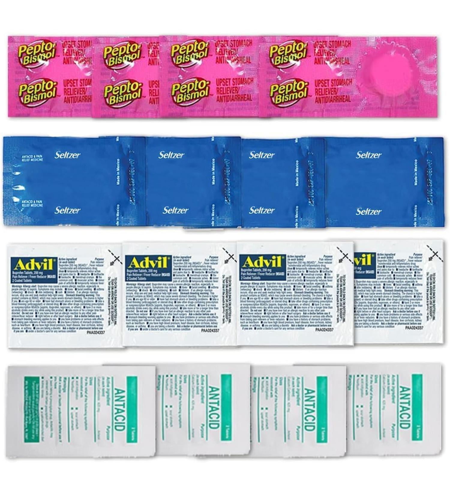 Travel Medicine Kit - 16 TSA-Approved Packets | Ibuprofen Bismol Antacids | Real Vitamins - Buy Online on GoSupps.com