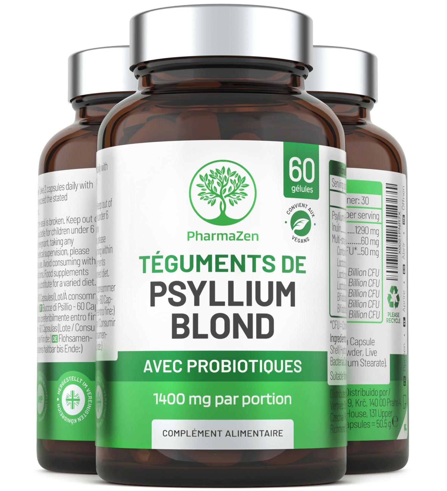 Psyllium Blond with Probiotics 1400 mg - 99% Pure Integuments - 60 Capsules - Transit Digestion Intestinal Function - Dietary Fiber with Psyllium Husk & Probiotic Complex 6 Billion CFU - Buy Online on GoSupps.com
