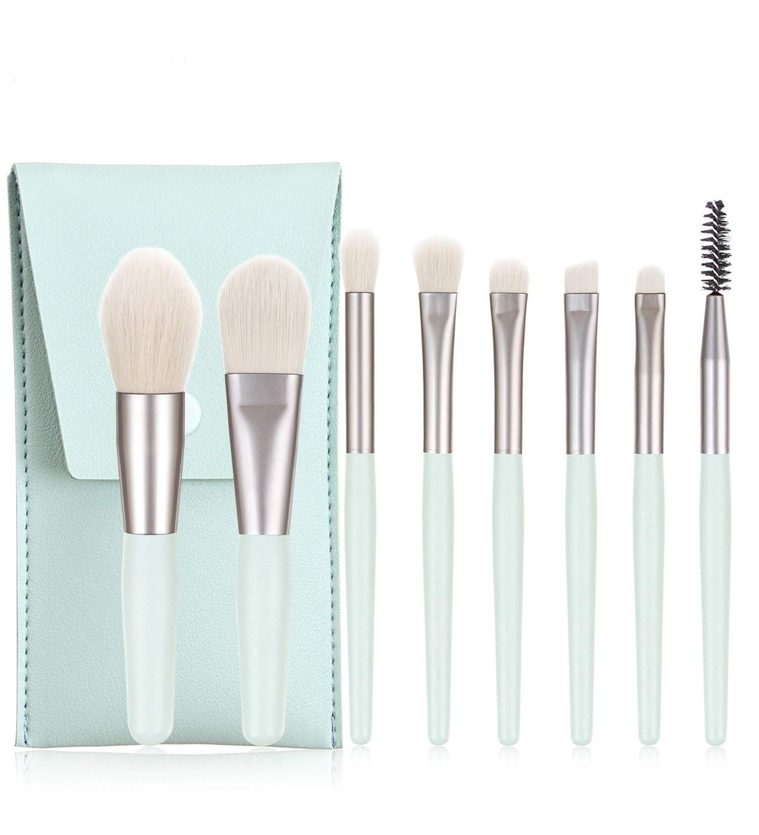TOHERVIE 8pcs Travel Makeup Brush Set with Bag | Mini Cosmetic Brushes for Face, Eyes & Blush | Wooden Handle Synthetic Bristles | Light Green - Buy Online on GoSupps.com