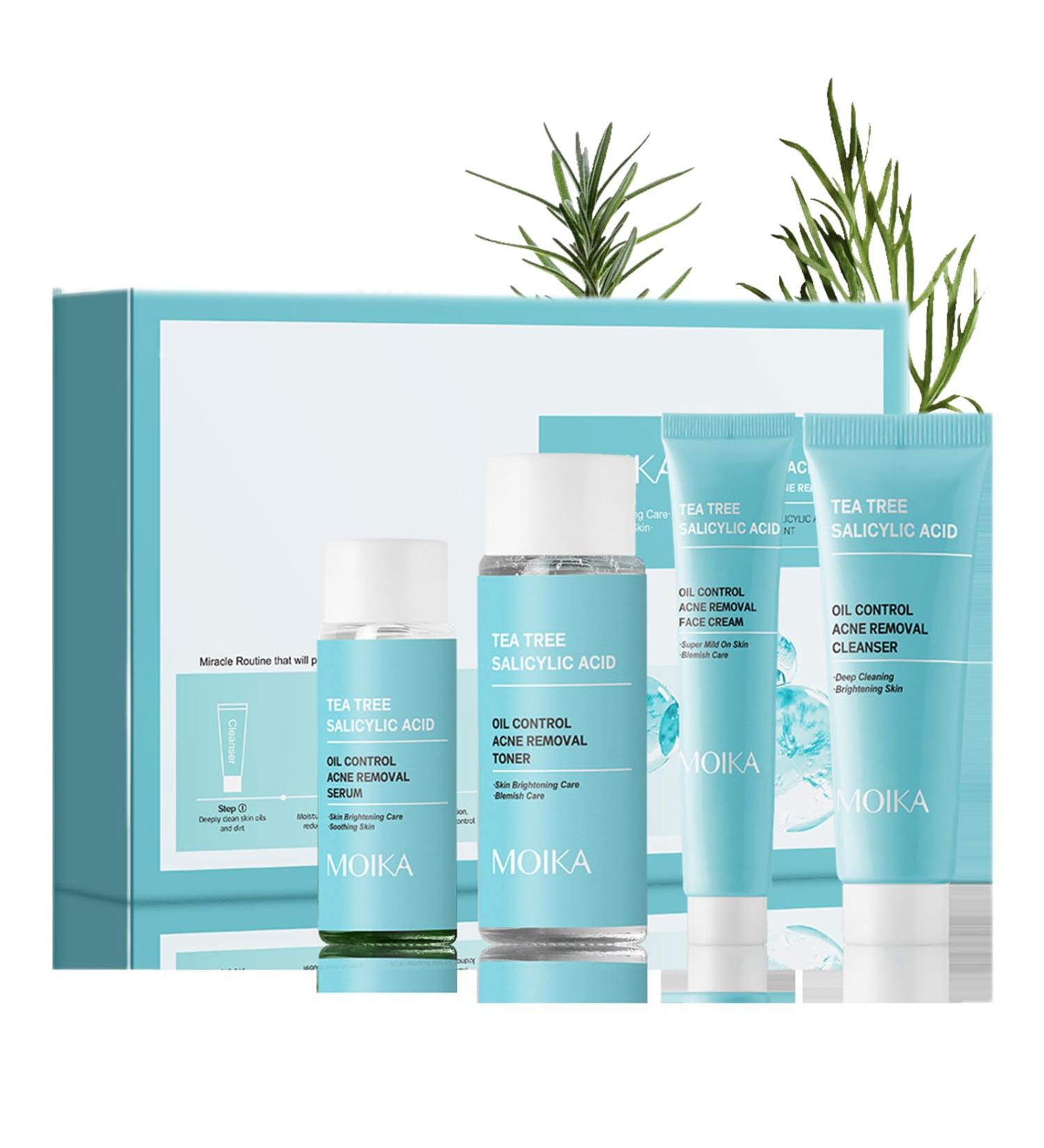 Tea Tree Acne Skin Care Kit for Oily Skin 4 Step Acne Treatment Refreshing Oil Control Nourishes Skin Travel Size with Face Cleanser - Buy Online on GoSupps.com