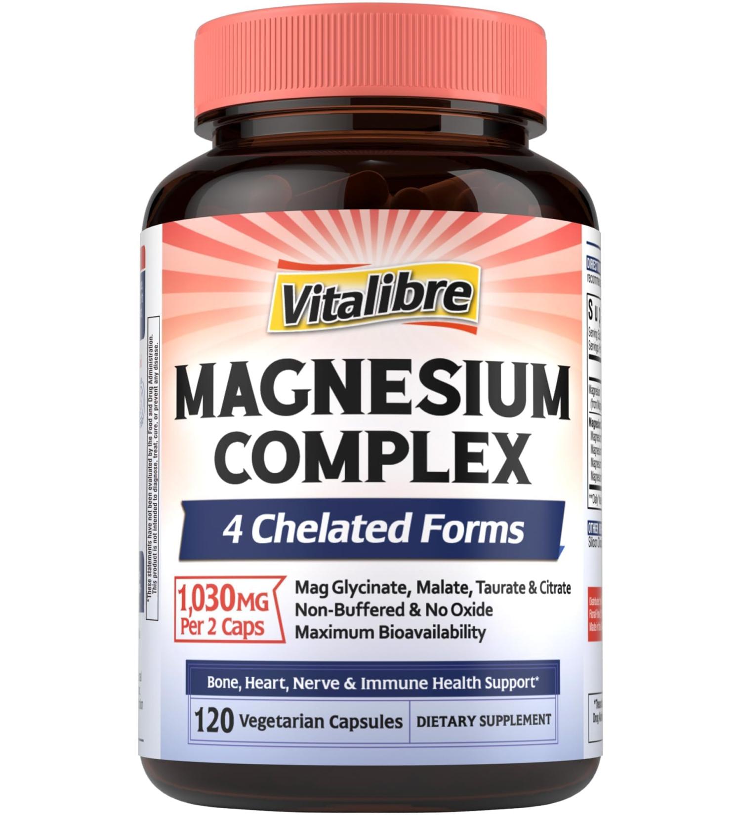 Magnesium Complex Supplement, 4 in 1 Maximized Absorption Chelated Magnesium Glycinate Malate, Taurate & Citrate, Non-Buffered, Bone, Heart, Nerve & Immune Support, 120 Vegan Capsules 120 Count (Pack of 1) - Buy Online on GoSupps.com