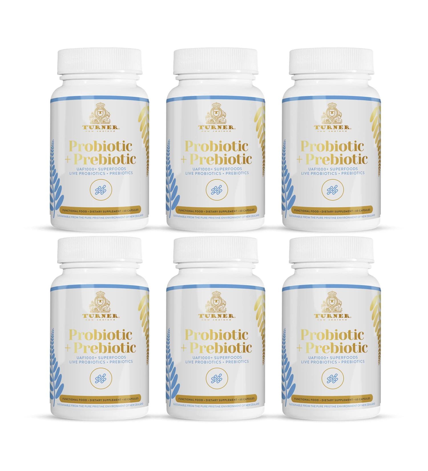 TURNER Probiotic+Prebiotic 18 Bacteria Strains 60 Billion CFU UAF1000+ Super Antioxidant 540 Capsules 6 Bottles