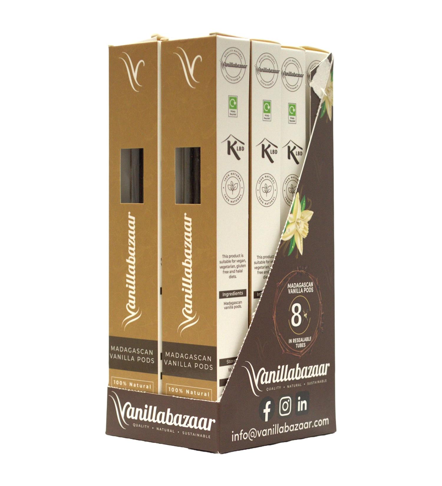  Vanillabazaar Pack of 8 bundles of 2 Grade A Bourbon Vanilla Beans (16 total) | Pack of 8 bundles of 2 Premium Grade Bourbon Vanilla Beans for Retailers | Resealable Tubes - Buy Online on GoSupps.com