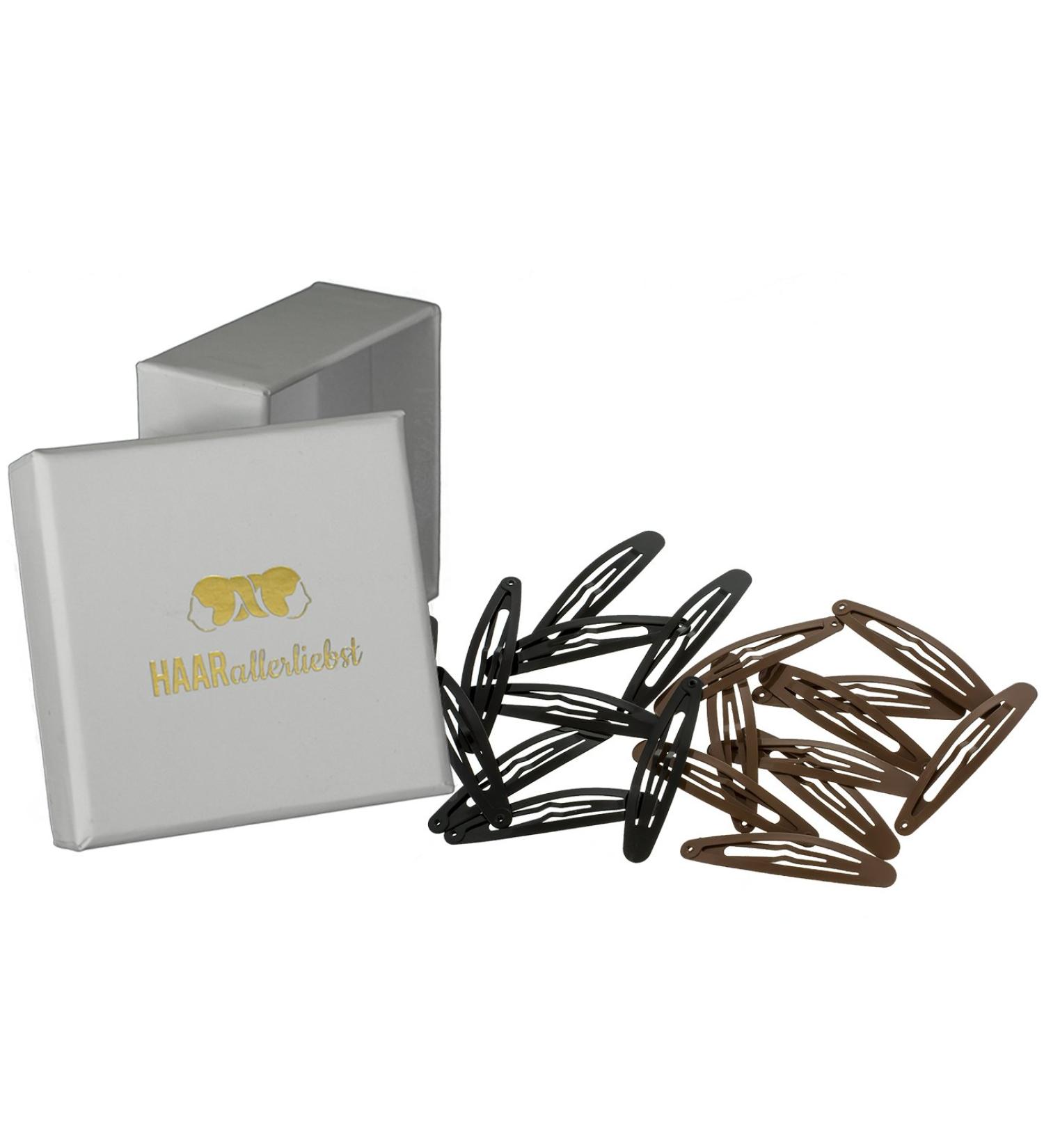 Hair -like hair clips set oval large (20 pieces | brown and black | approx. 6 cm long) including box for storage (box color: white)