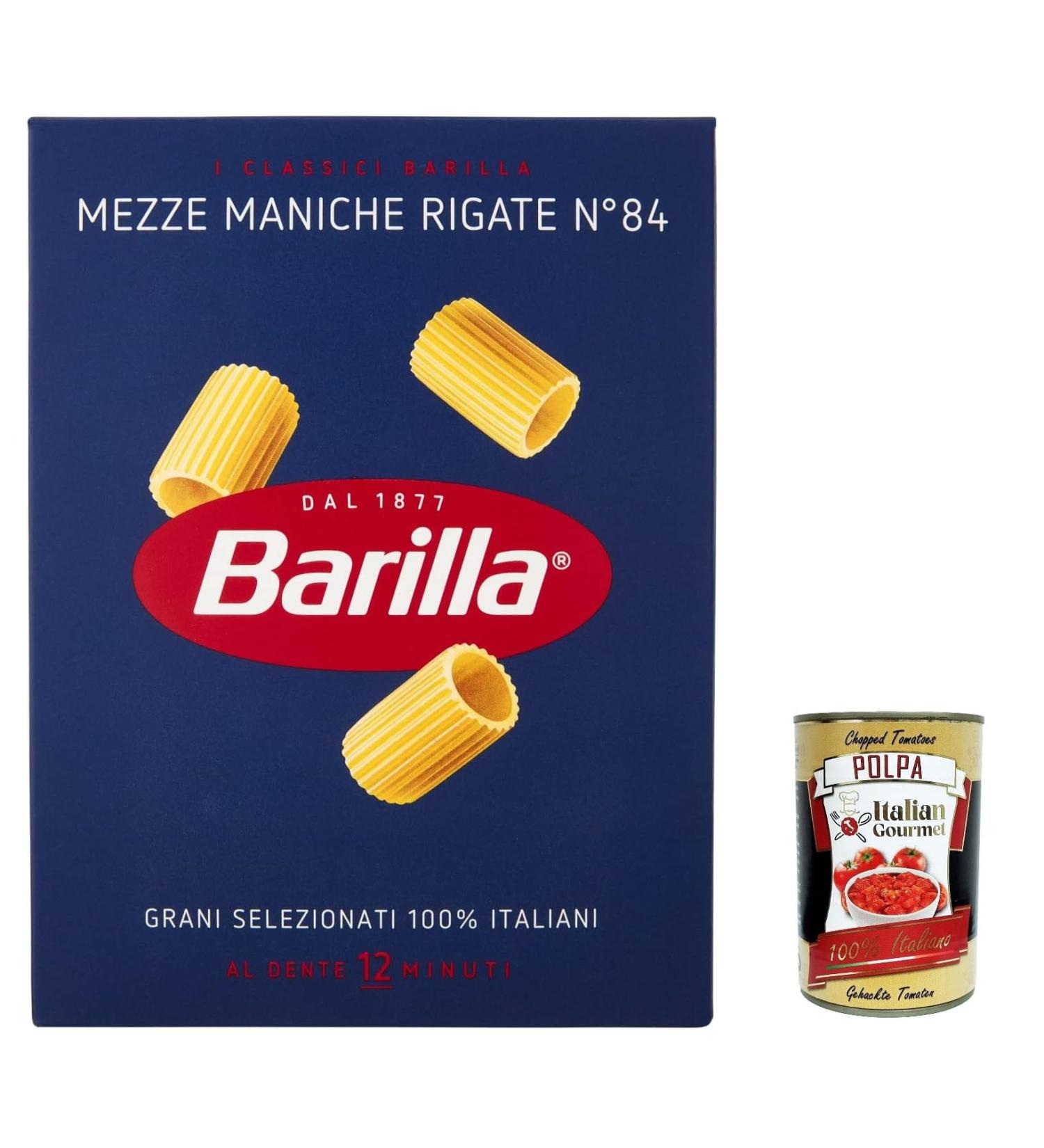  Italian Gourmet E.R. Pack of 20 Barilla Mezze Maniche Rigate No. 84 pasta 100% Italian pasta 500g + Italian gourmet polpa 400g - Buy Online on GoSupps.com