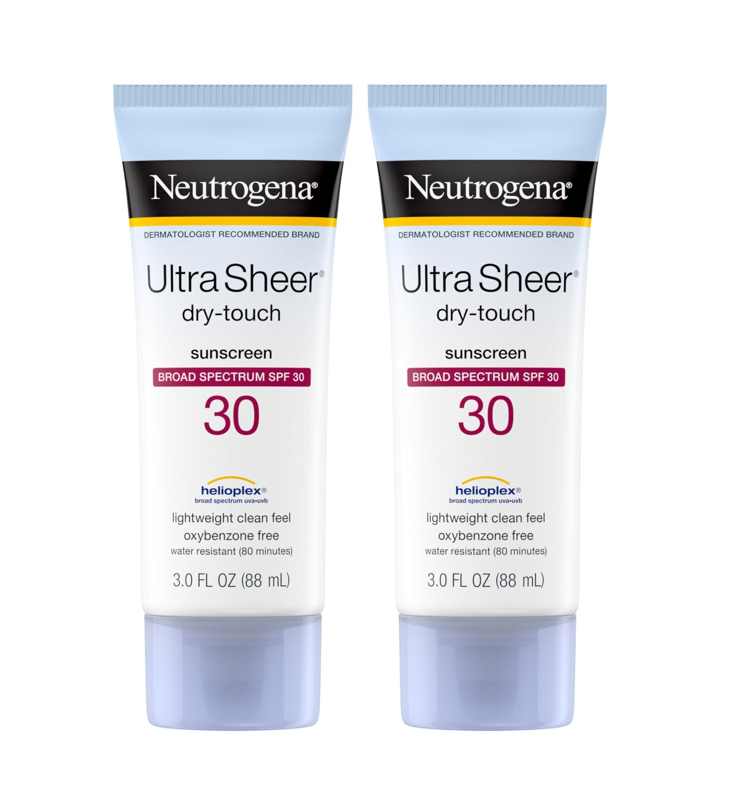 Neutrogena Ultra Sheer Dry-Touch Water Resistant and Non-Greasy Sunscreen Lotion with Broad Spectrum SPF 30 3 fl. oz (Set of 2) - Buy Online on GoSupps.com