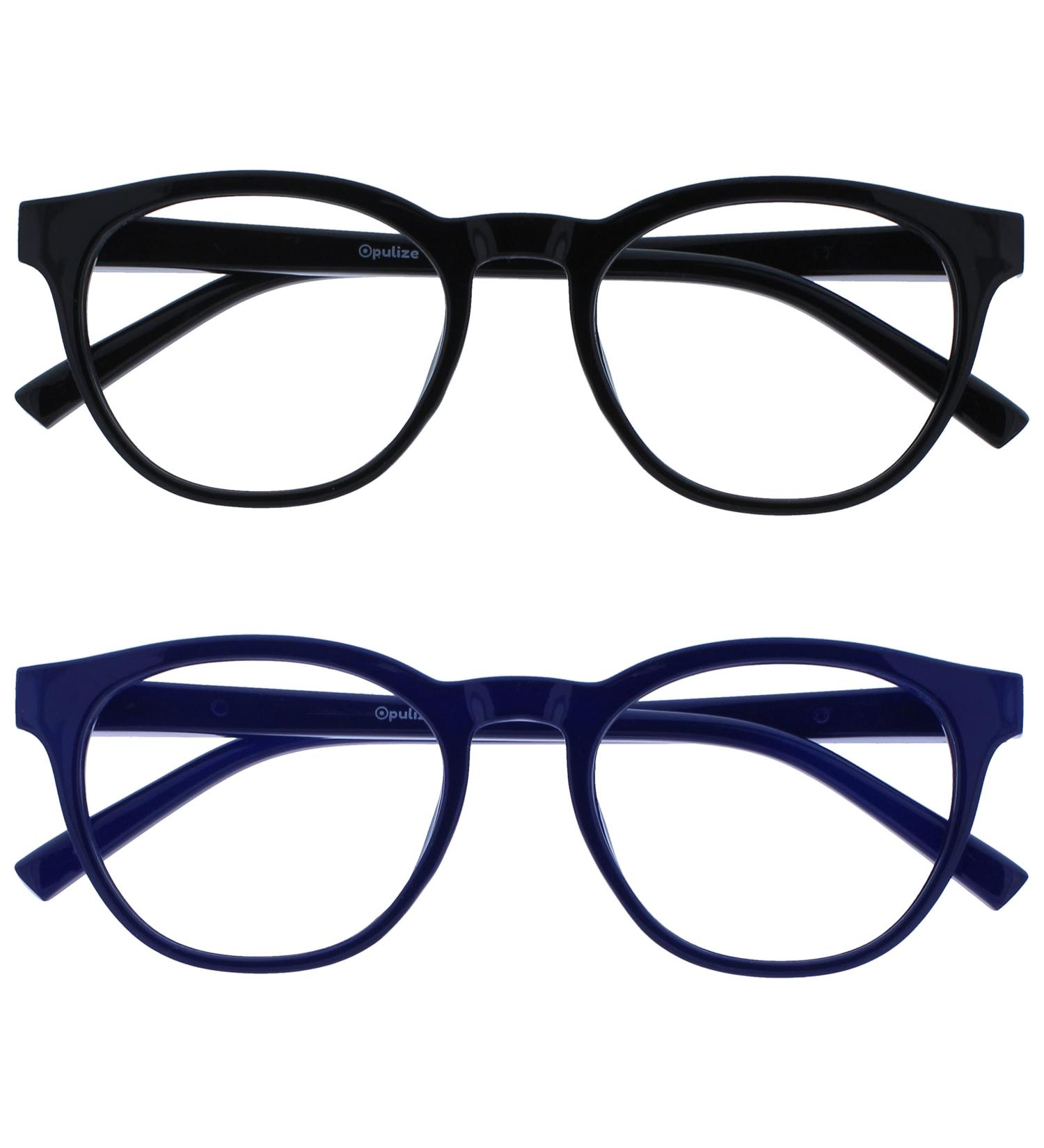 Opulize Blu Reading Glasses - Blue Light Filter 2 Pack for Safe Computer Gaming & Reading Stylish Black/Blue +0.00 Diopters - Buy Online on GoSupps.com