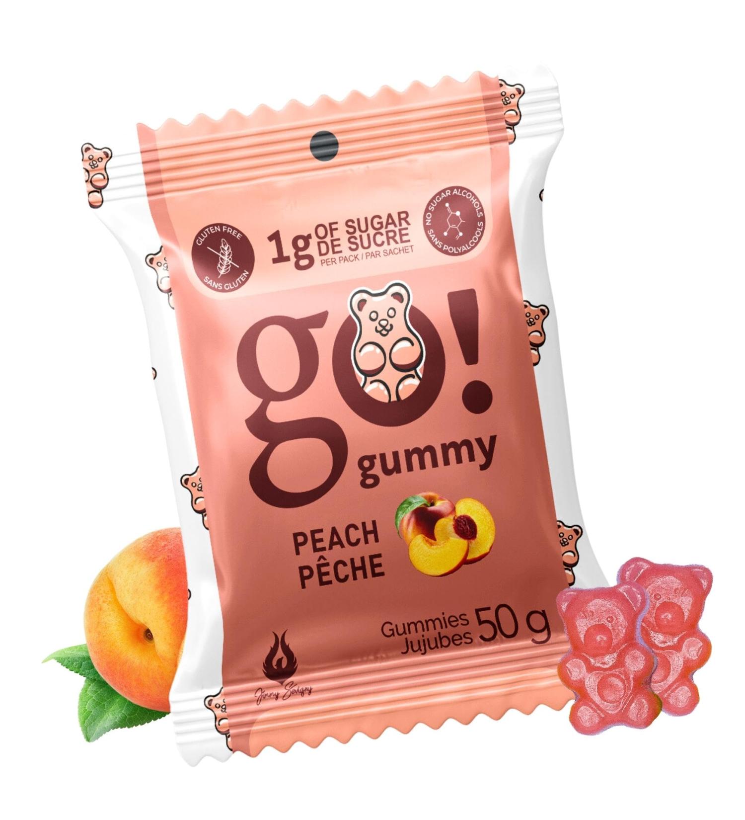 GoGummy Low Sugar (1g) Gummy Bears by Jimmy Sevigny | Peach Fruity Gummies | High Fiber No Sugar Alcohols Gluten Free | Pack of 12 x 50g Bags - Buy Online on GoSupps.com