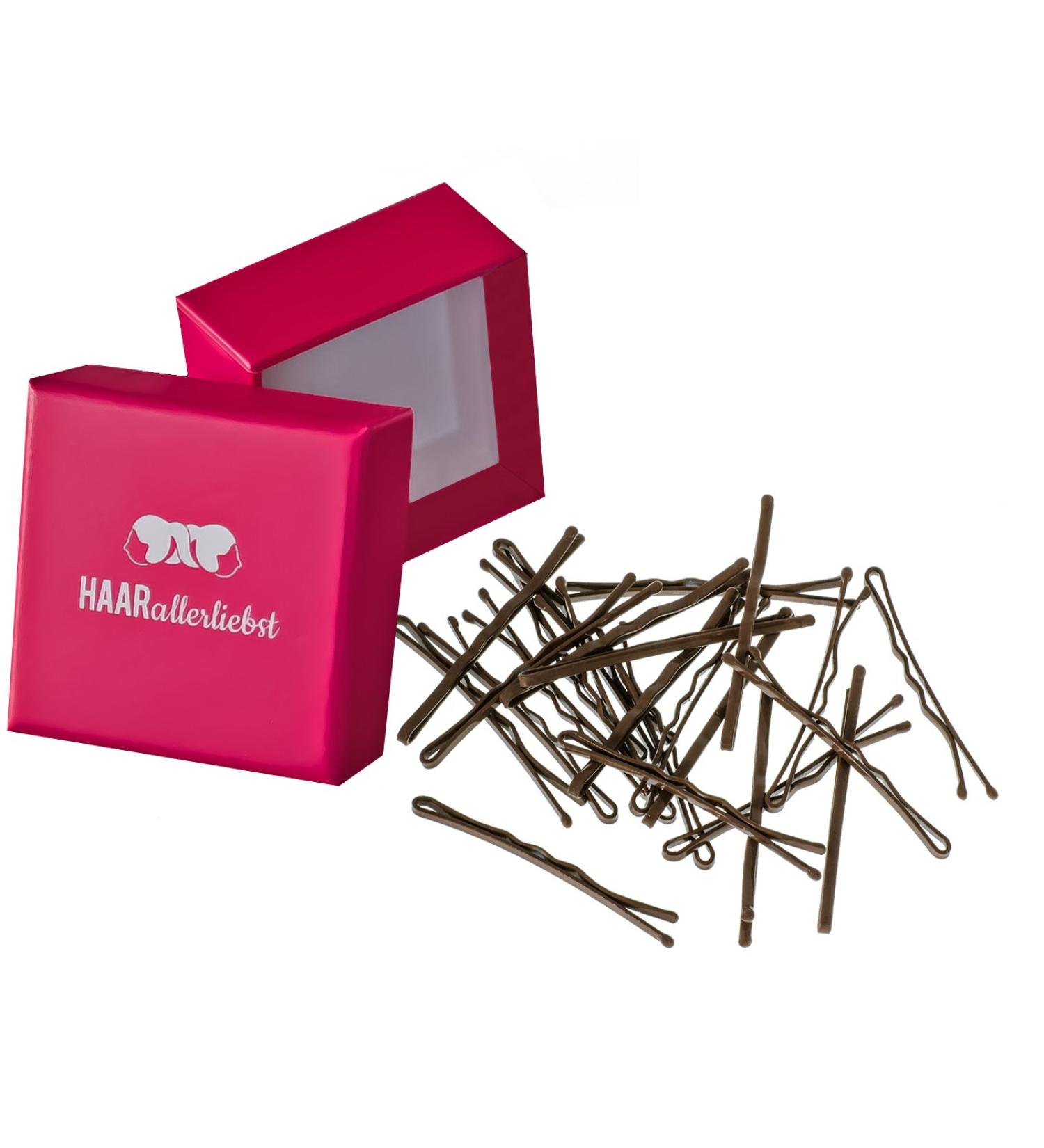 Hair -minded more grip hair clamps bobby pins anti slide (24 pieces | brown | 5cm) ultra paint with special painting including box for storage (box color: pink)