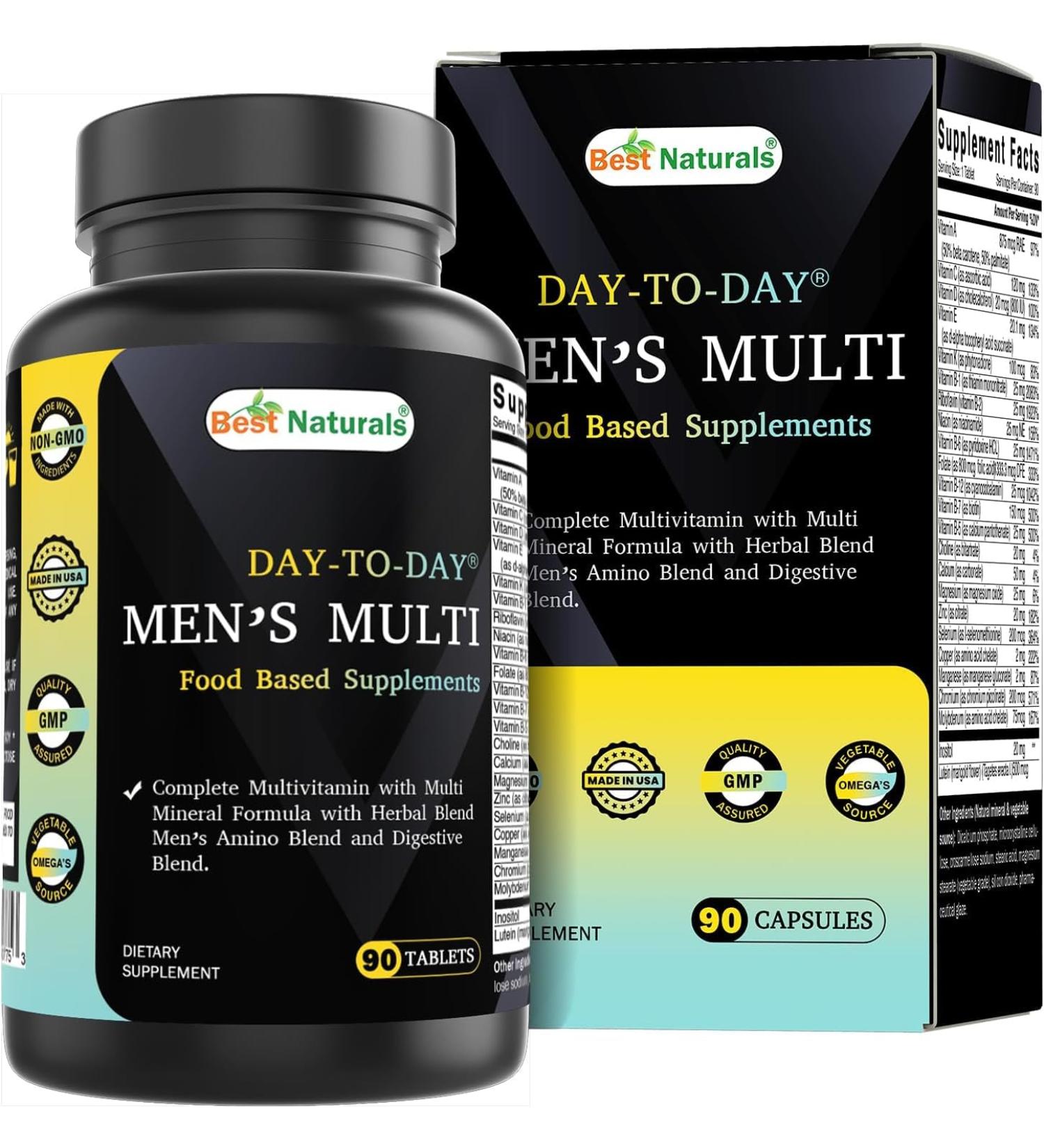 Best Naturals Day-to-Day Men's Multivitamin Food Based Supplement with Vitamin A L-Arginine L-Glutamine L-Lysine- 90 Tablets - Buy Online on GoSupps.com
