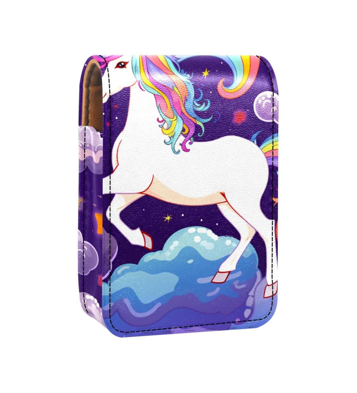 Lipstick Case - Leather Lip Gloss Organizer with Mirror | Mini Unicorn Rainbow Holder Bag - Buy Online on GoSupps.com