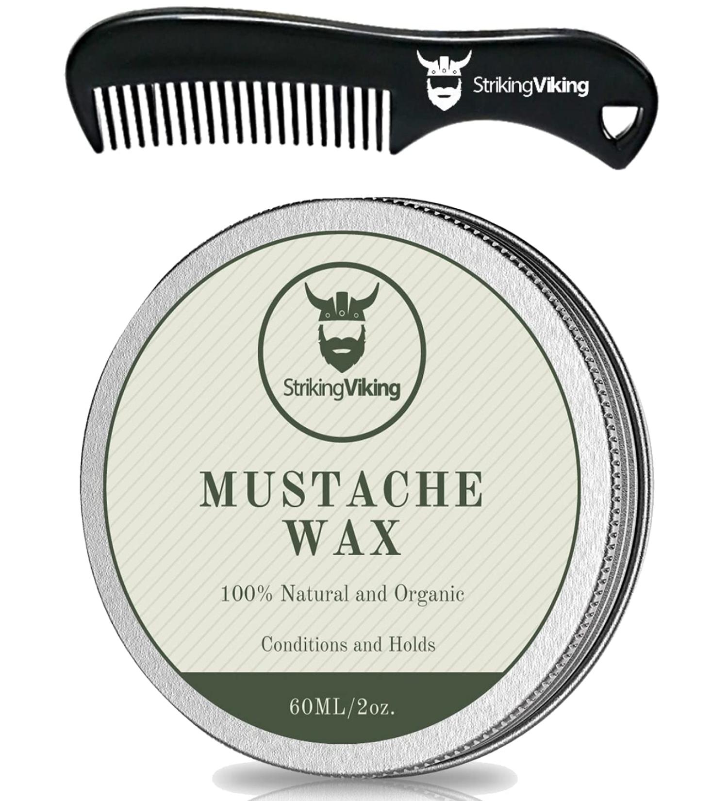 Striking Viking Mustache Wax and Comb Kit - 2 Oz - Strong Hold Natural Beeswax for Men - Vanilla Scent - Tame, Style, and Condition Facial Hair - Buy Online on GoSupps.com