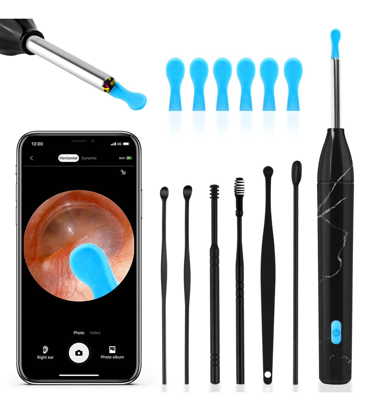 1920P HD Ear Wax Removal Tool with Camera | Soft Silicone Ear Scoop for Cleaning | 6 LED Lights | Compatible with iPhone, iPad, Android - Black - Buy Online on GoSupps.com