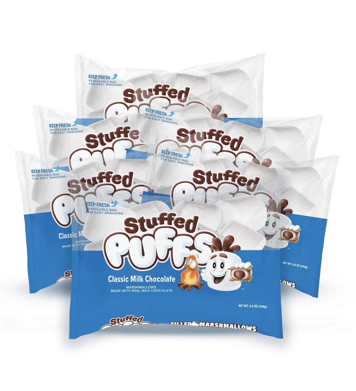 Stuffed Puffs - Classic Milk Chocolate Marshmallows 6 Pack | Real Chocolate Filled | Ideal for S'mores | 6 Bags (8.6 oz each) - Buy Online on GoSupps.com