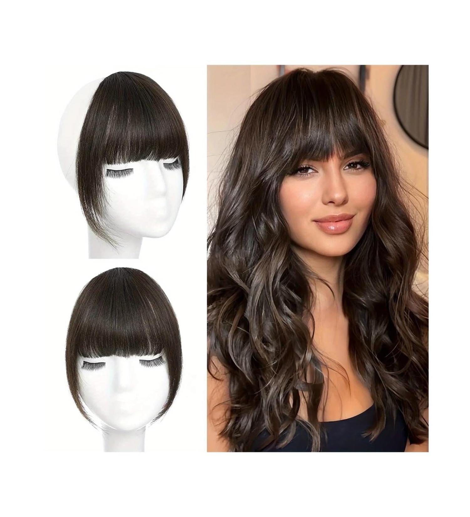 Bangs Hair Clip French Style Air Bangs Clip In Bangs Temples Hairpieces with Sideburns Straight Human Hair Daily Wear and Traceless Hairdressing Bangs Clip in Hair(Color:Dark Brown) - Buy Online on GoSupps.com