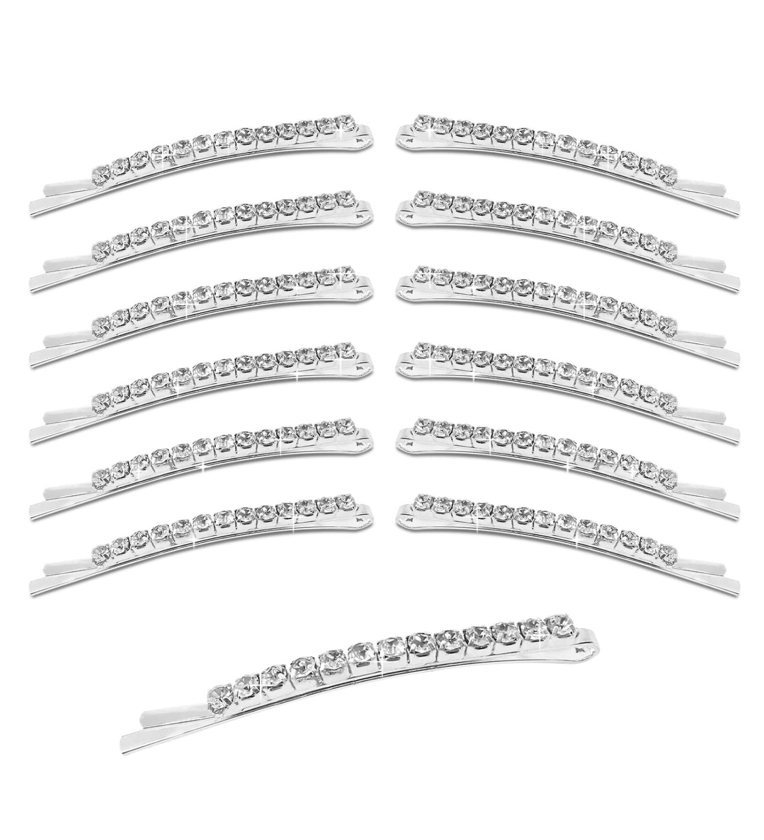 BLMHTWO Rhinestone Hair Clips - Set of 12 Sparkling Crystal Bobby Pins for Styling - Silver, 6cm - Buy Online on GoSupps.com