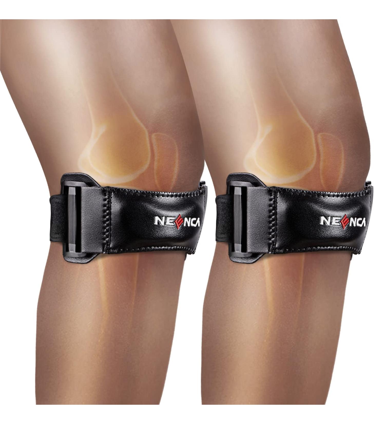 NEENCA 2 Pack Patella Knee Strap with Premium Leather and Gel Pad - Knee Support for Hiking, Basketball, Running - AC-57 (Pair) - Buy Online on GoSupps.com