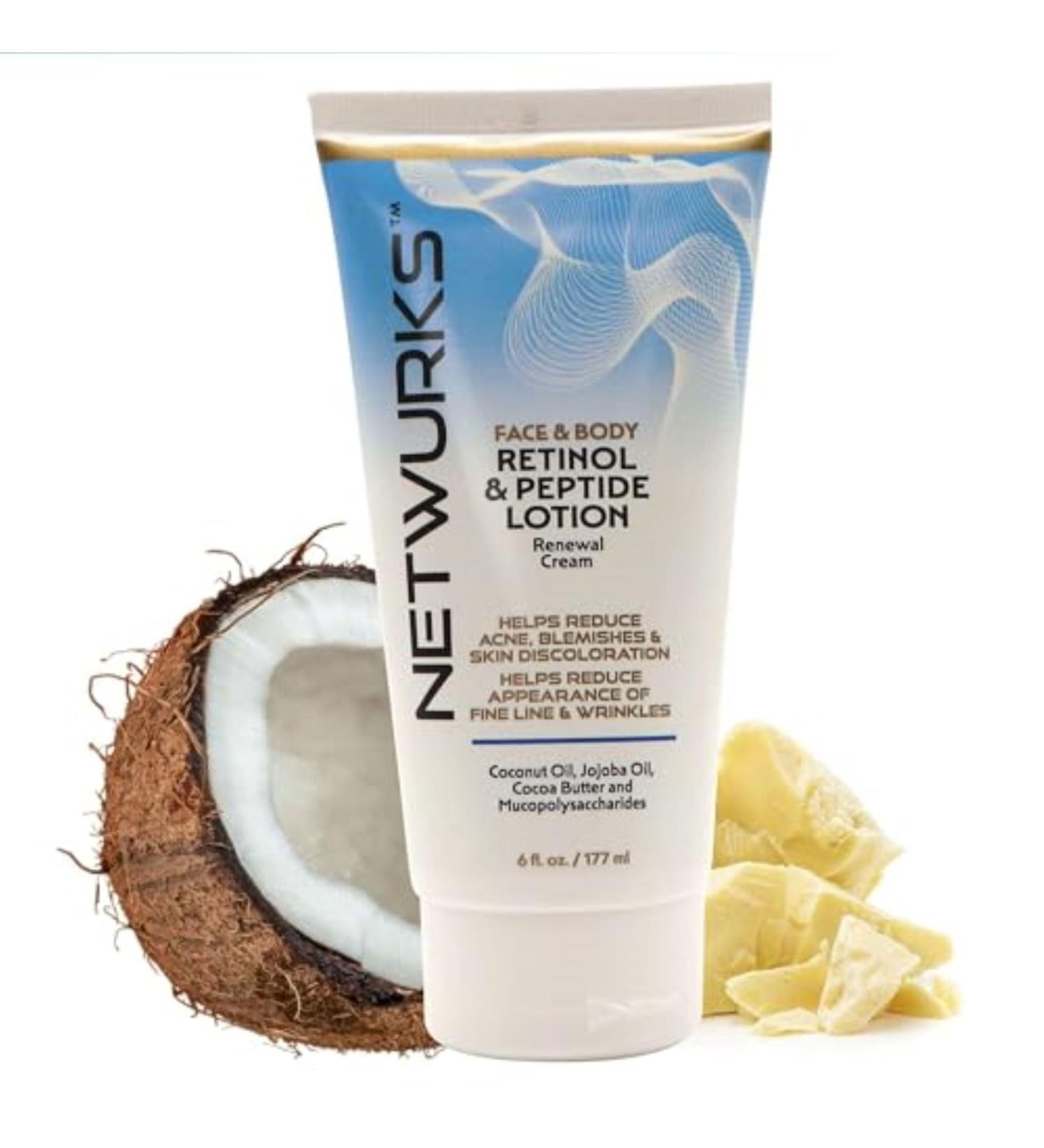 NetWurks Retinol & Peptide Lotion Renewal Night Cream for Face & Body to Help Reduce Blemishes & Appearance of Fine Lines & Wrinkles 6 Fl Oz - Buy Online on GoSupps.com