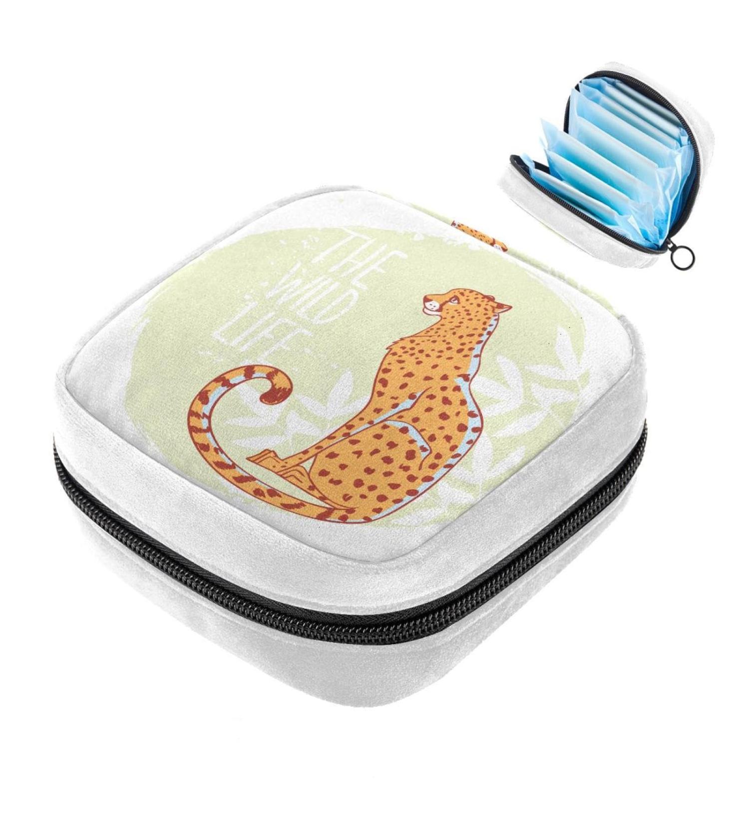Leopard Print Sanitary Napkin Storage Bag - Period Tampon Makeup Pad Pouch 4606 - Buy Online on GoSupps.com