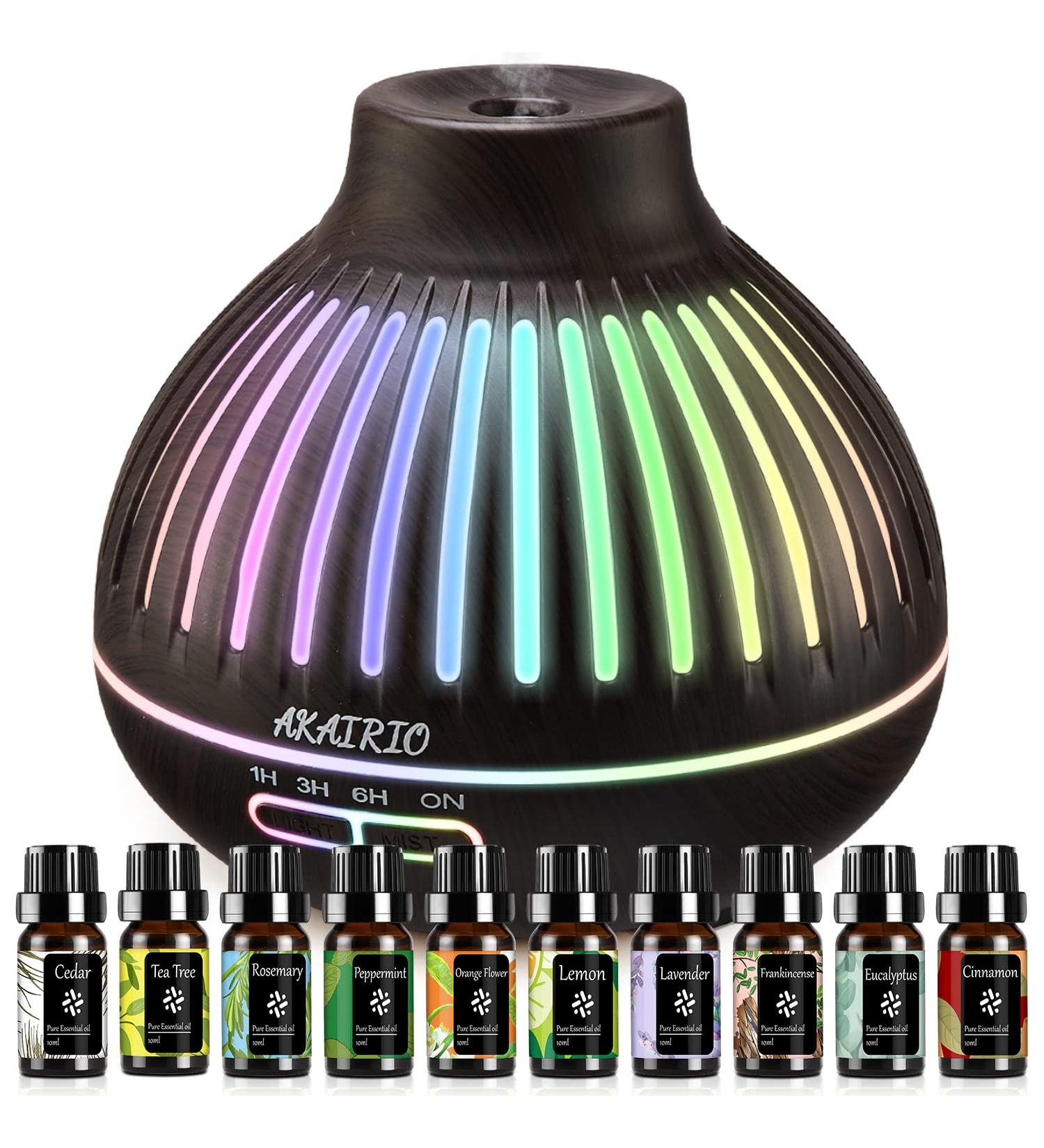 Aromatherapy Diffuser Set with Essential Oils - Ultrasonic Office & Bedroom Humidifier with Ambient Light and Auto Shut-Off (Black) - Buy Online on GoSupps.com