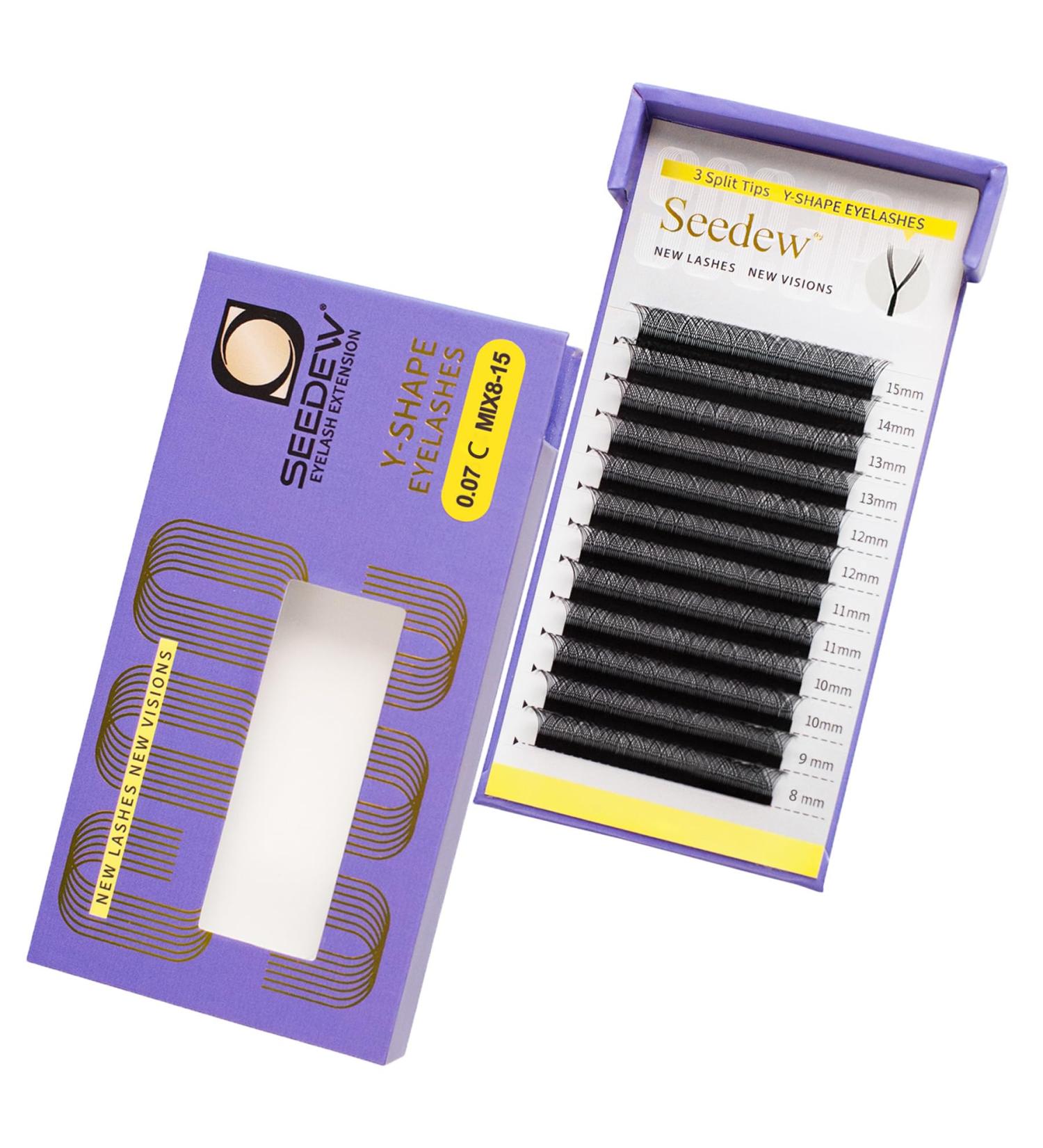 SEEDEW YY Lash Extensions Triple Y 0.07mm C Curl MIX8-15mm 12 Rows/Tray Y Shape 3 Split Tips Korean PBT Eyelashes Grafting for Beginner Artist Lash Tech Beauty Salon(Matte Black-0.07-C-MIX8-15mm) YYY 0.07C 8-15mm Black - Buy Online on GoSupps.com