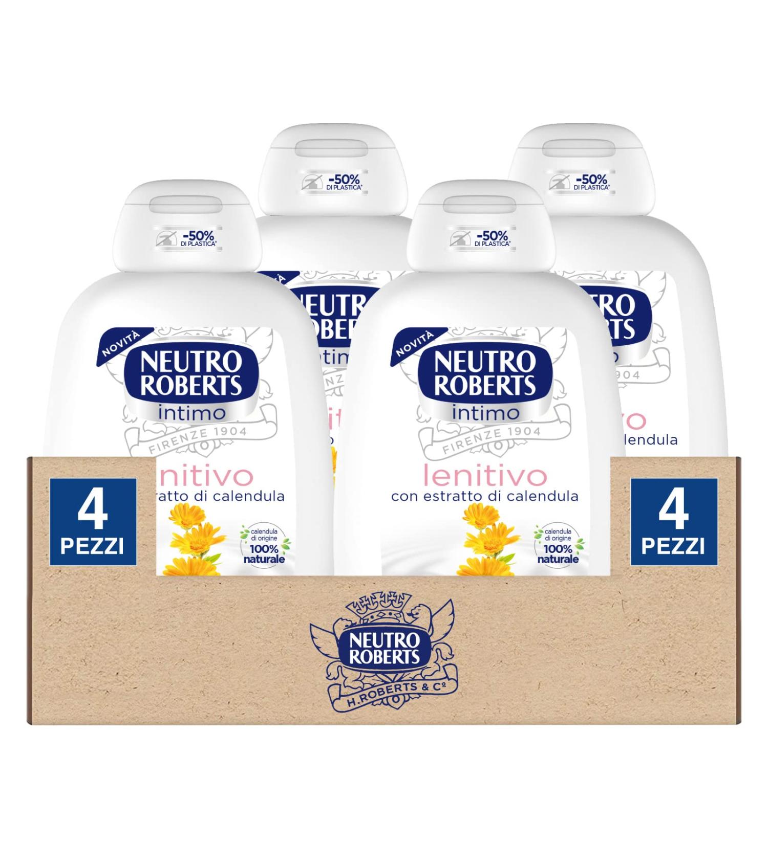 Neutro Roberts Set of 4 Roberts Soothing Neutral Bottles with Calendula Extract and Physiological pH 4 bottles of 200 ml each