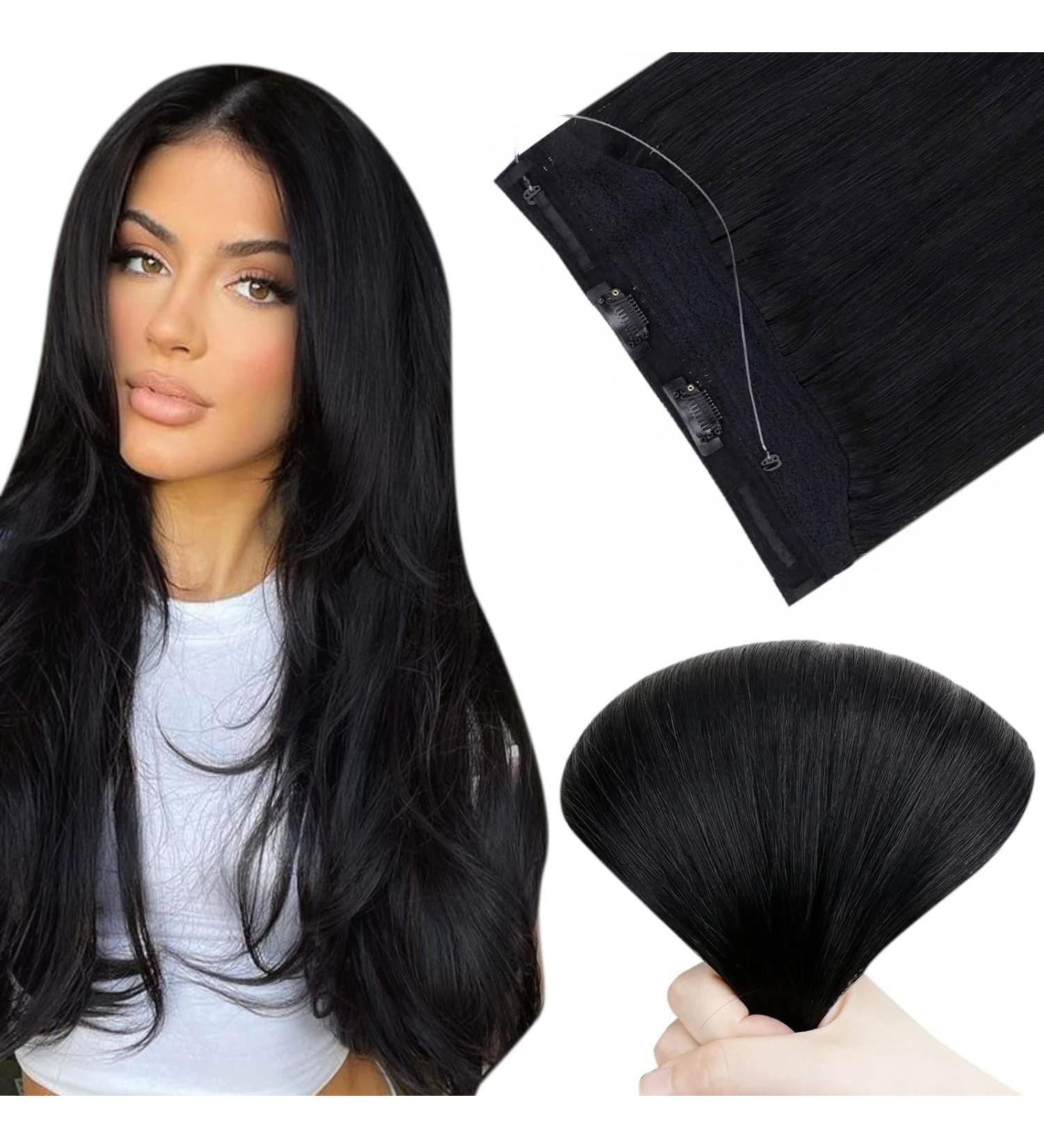 Easyouth Jet Black Human Hair Wire Extensions - 12 Inch 70g - Invisible Fishing Line Extensions - Buy Online on GoSupps.com