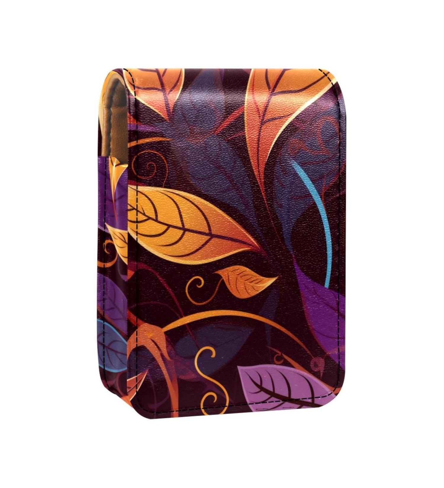 Shop Stylish Leather Lipstick Case with Mirror | Mini Lip Gloss Organizer in Colorful Art Leaf Pattern - A506m2ydeo - Buy Online on GoSupps.com