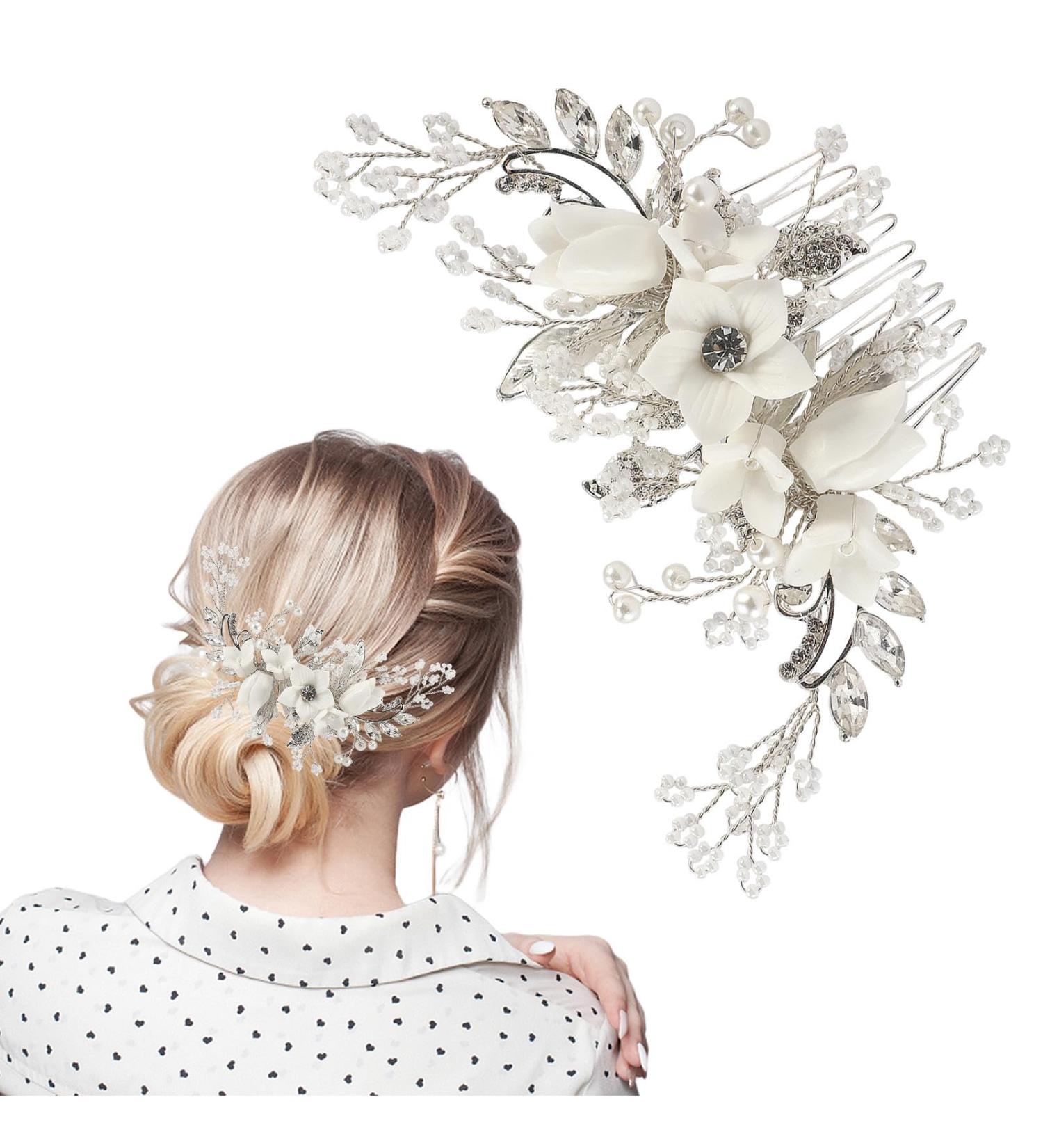 Serveyou Bridal Hair Accessories Wedding Hair Pieces for Brides Wedding Crytsal Flower Hair Comb Hair Jewels Fits for Wedding Bridal Shower Baby Shower Engagements Parties Proms - Buy Online on GoSupps.com