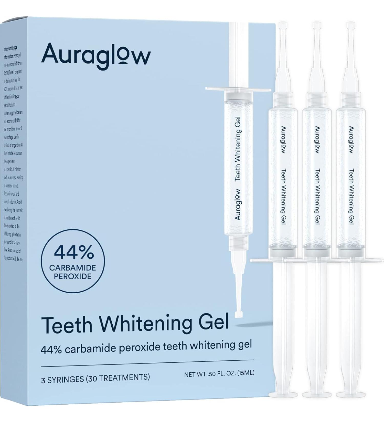 AuraGlow Teeth Whitening Gel Syringe Refill Pack - 44% Carbamide Peroxide - 3X 5ml Syringes - Buy Online on GoSupps.com
