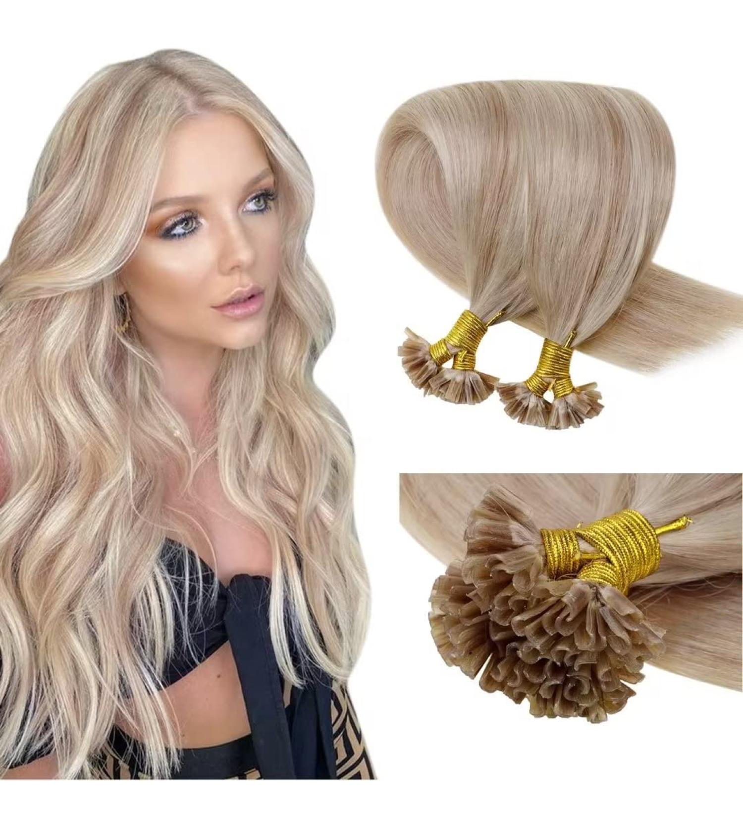 LAAVOO SONVOON Real Hair U Tip Extensions - Ashblond Keratin Bonding 50g | Hot Fusion #18/613 - 50 cm | Premium Quality Real Hair Extensions for Blonde Highlights - Buy Online on GoSupps.com