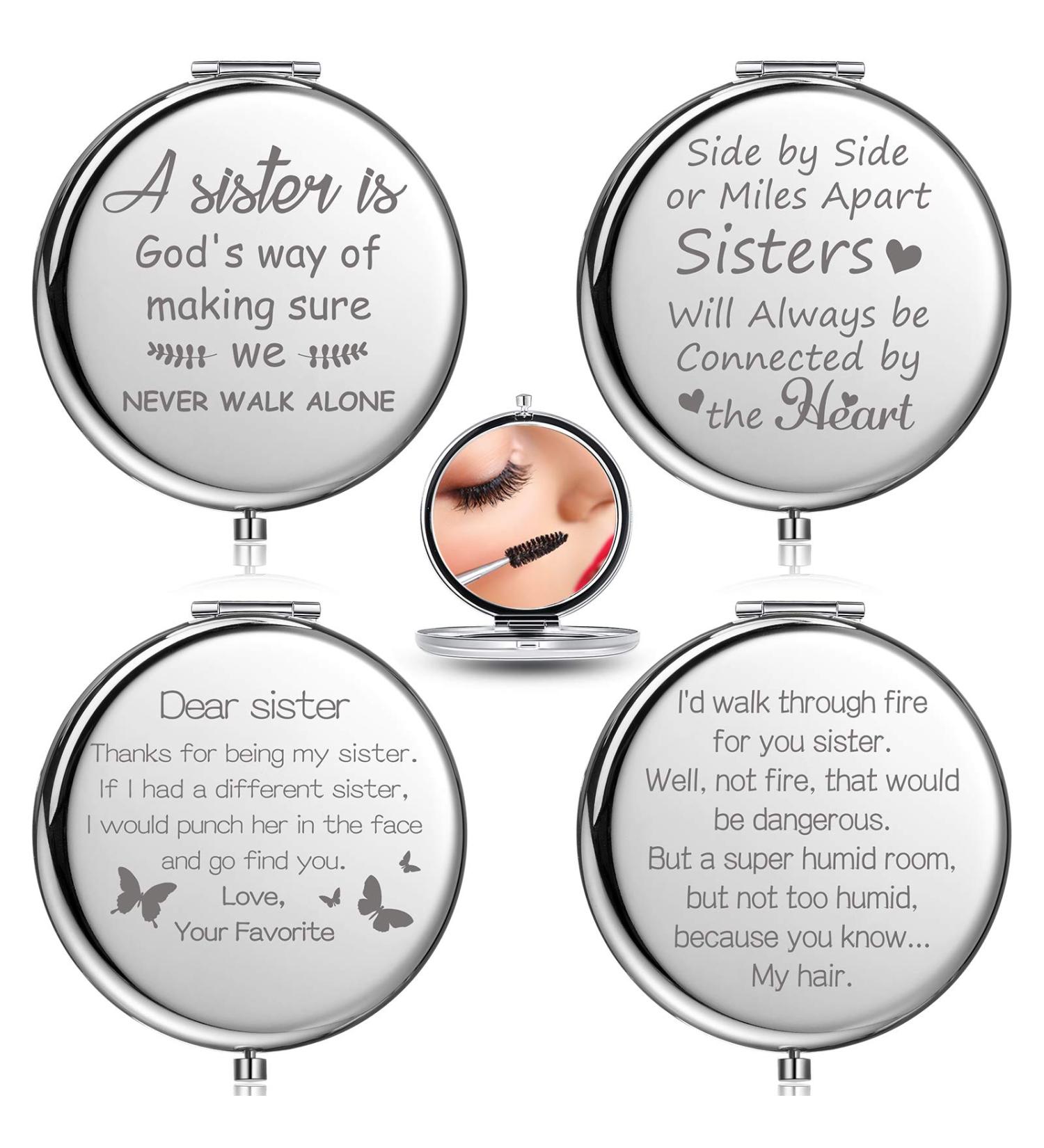 4-Piece Funny Compact Mirror Set for Sisters - Engraved Makeup Mini Mirror Gift for Birthday, Christmas, Graduation - Perfect for Soul Sisters - Buy Online on GoSupps.com