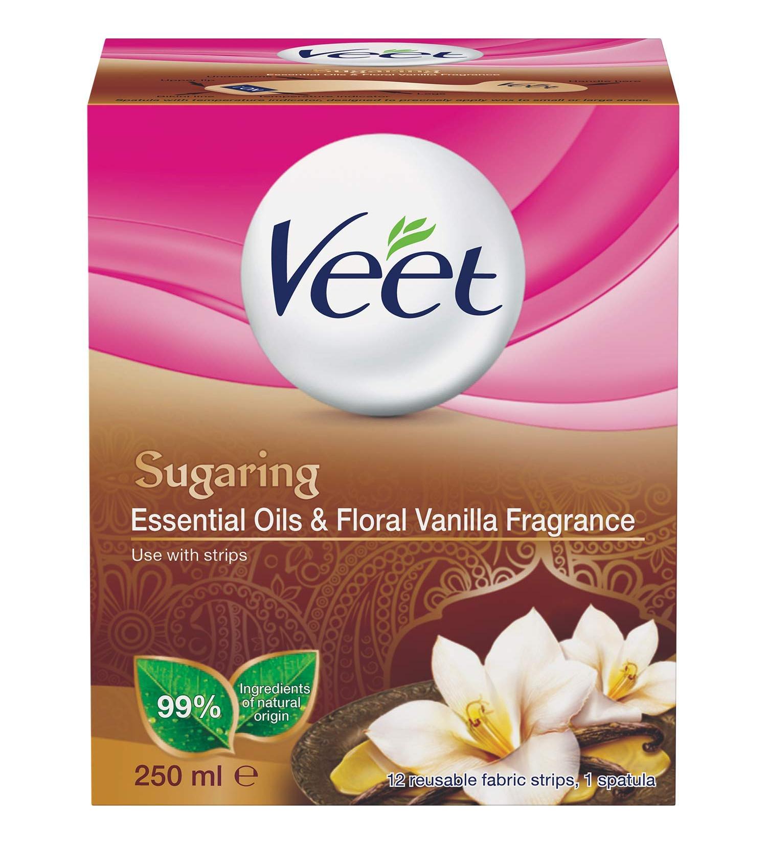 Veet Sugaring Essential Oils & Floral Vanilla Hot Wax | 250ml - Luxurious Flowers & Vanilla Scent for Smooth Skin - Buy Online on GoSupps.com