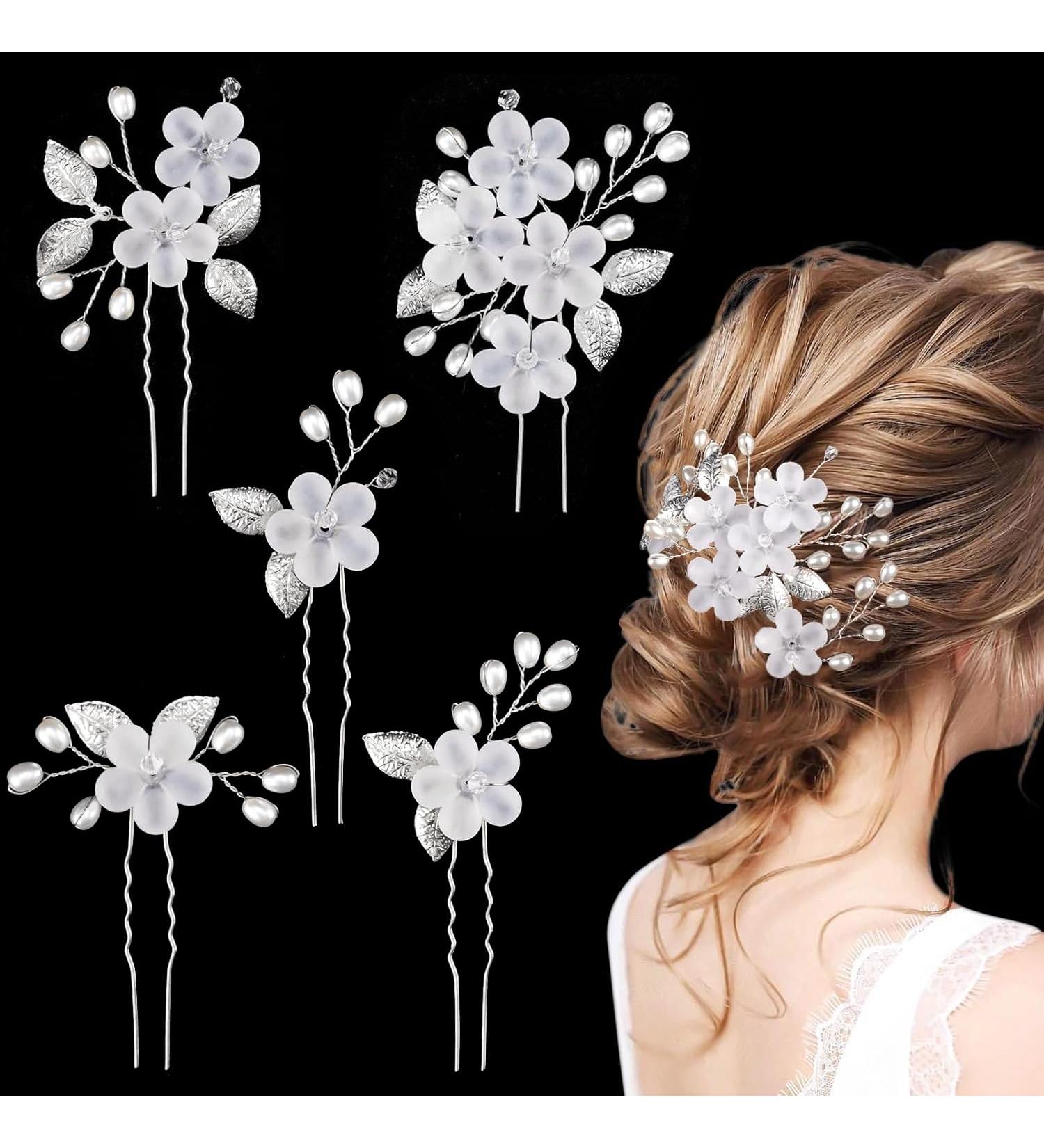 5 Pieces Bridal Hair Pins with Pearls Hair Pins Bridal Hair Accessories Bride Hair Clips for Weddings Bride Bridesmaids Anniversaries and Communion - Buy Online on GoSupps.com
