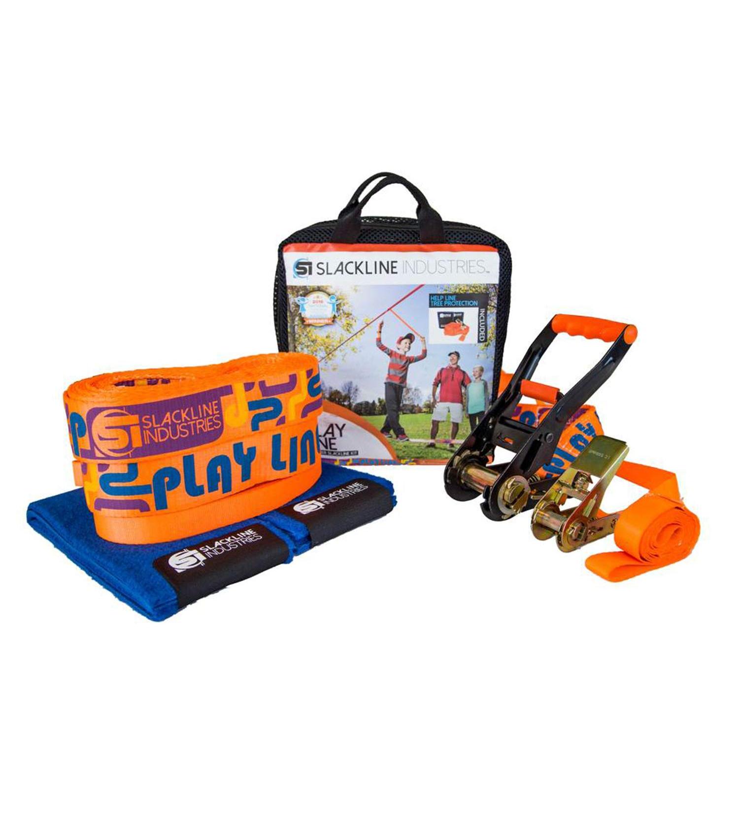 Slackline Industries Play Line - 50ft Kit for Beginners with Help Line, Ratchet & Tree Protectors in Reusable Packaging - Buy Online on GoSupps.com