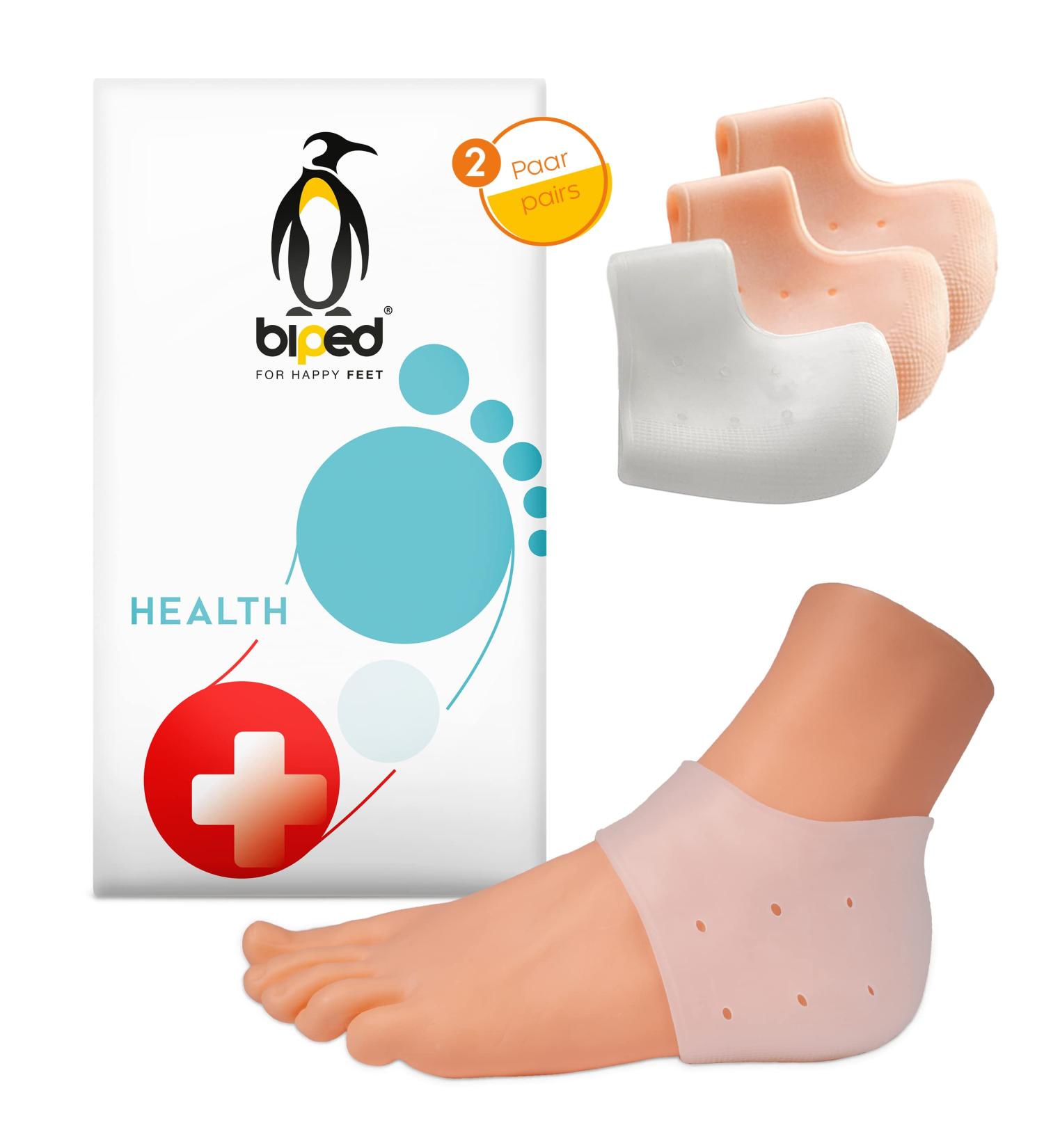 Biped Health Gel Heel Pads - 2 Pairs for Foot Pain Relief Silicone Protection for Cracked Skin & Achilles Tendon Pain - Beige/Transparent - Buy Online on GoSupps.com