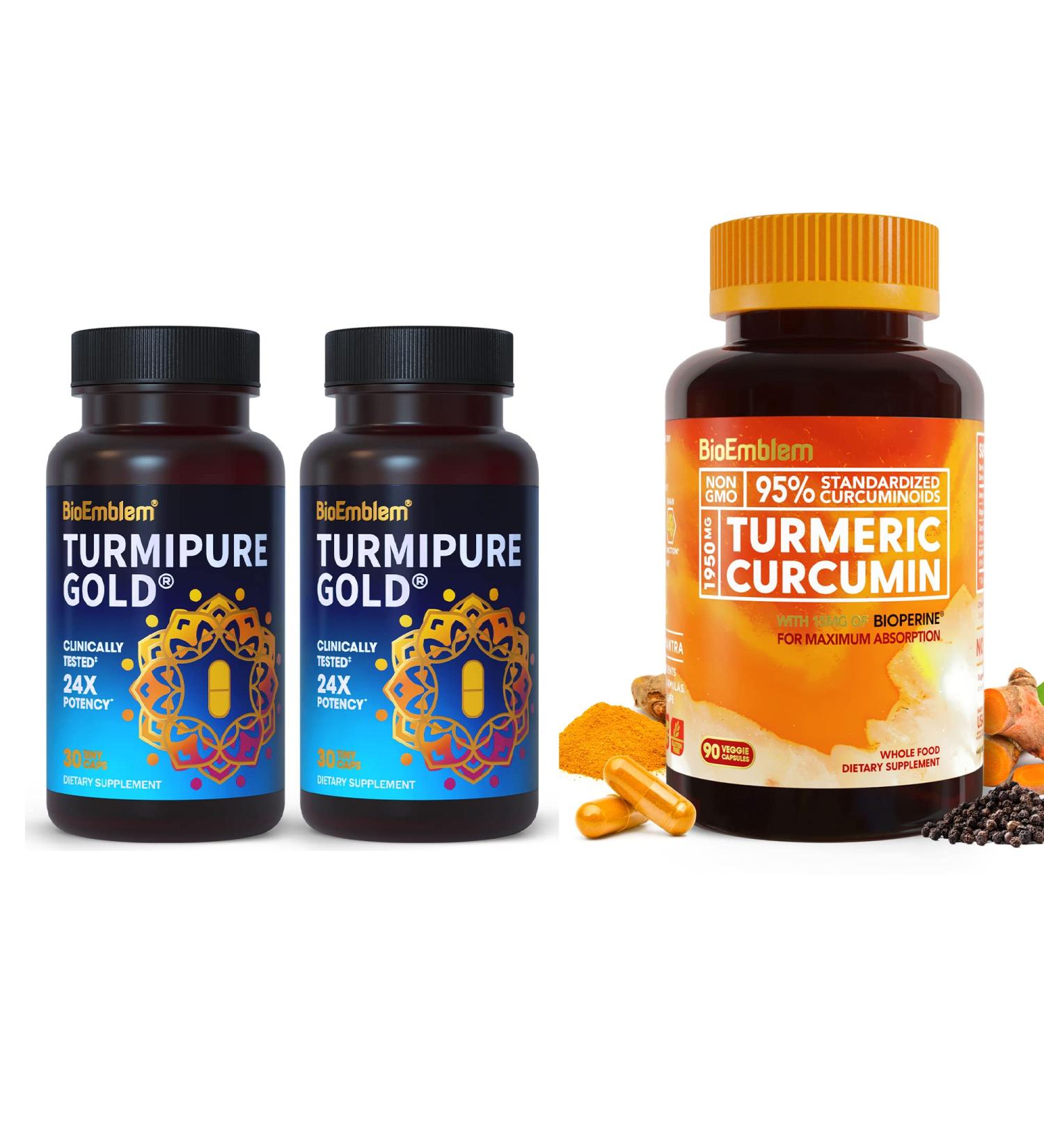 BioEmblem Turmeric Curcumin with Clinically Studied TurmiPure Turmeric Curcumin Supplement with BioPerine - Buy Online on GoSupps.com