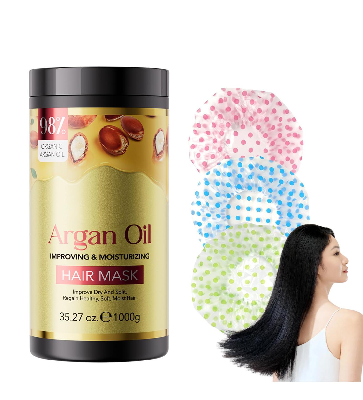 Argan oil hair mask conditioner with 3 shower caps hair mask intensive repair and shine for damaged hair with organic argan oil for silky softness - Buy Online on GoSupps.com
