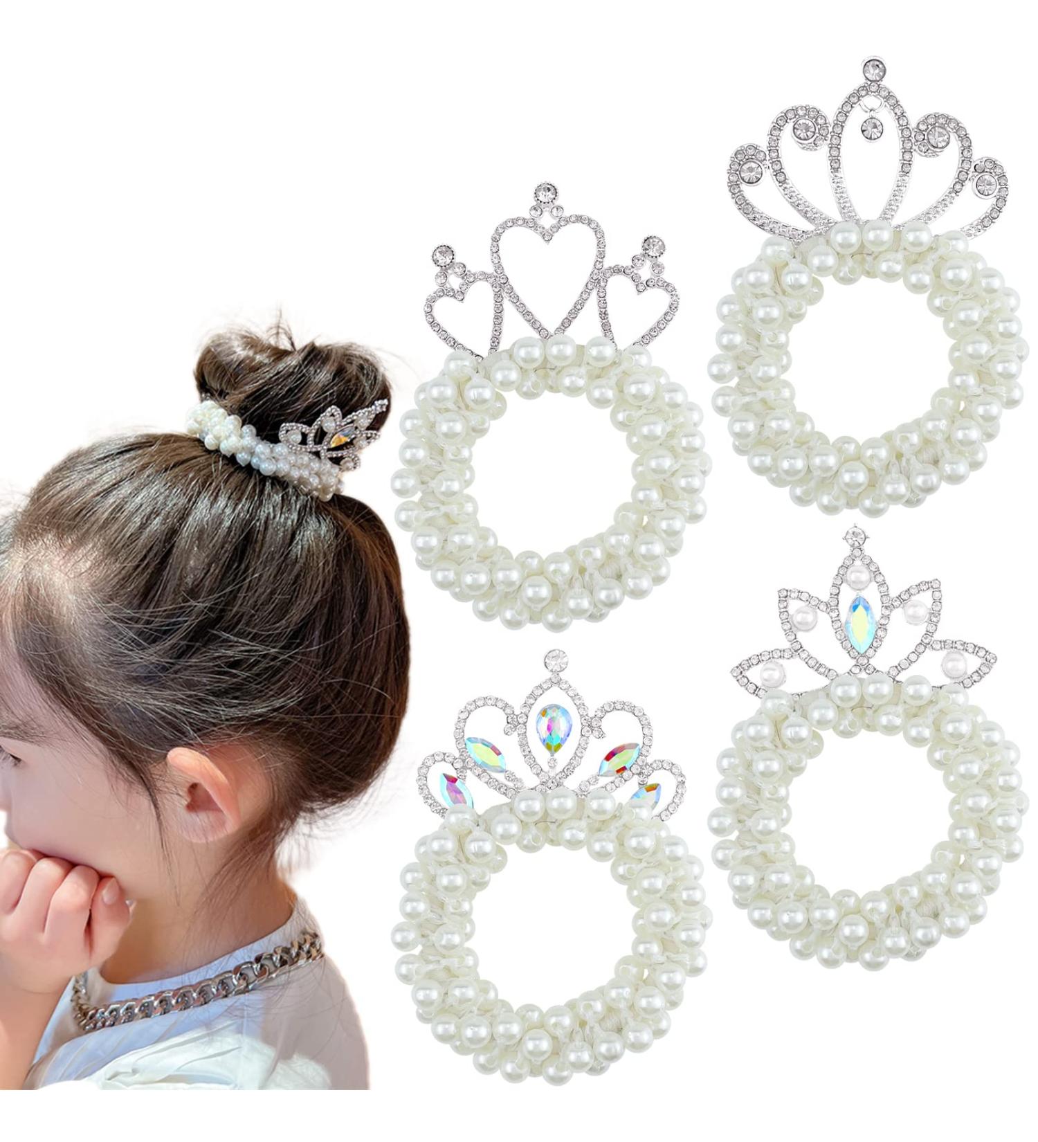 Pearl Crown Hair Ties Set - 4 White Beaded Scrunchies for Women and Girls - Buy Online on GoSupps.com