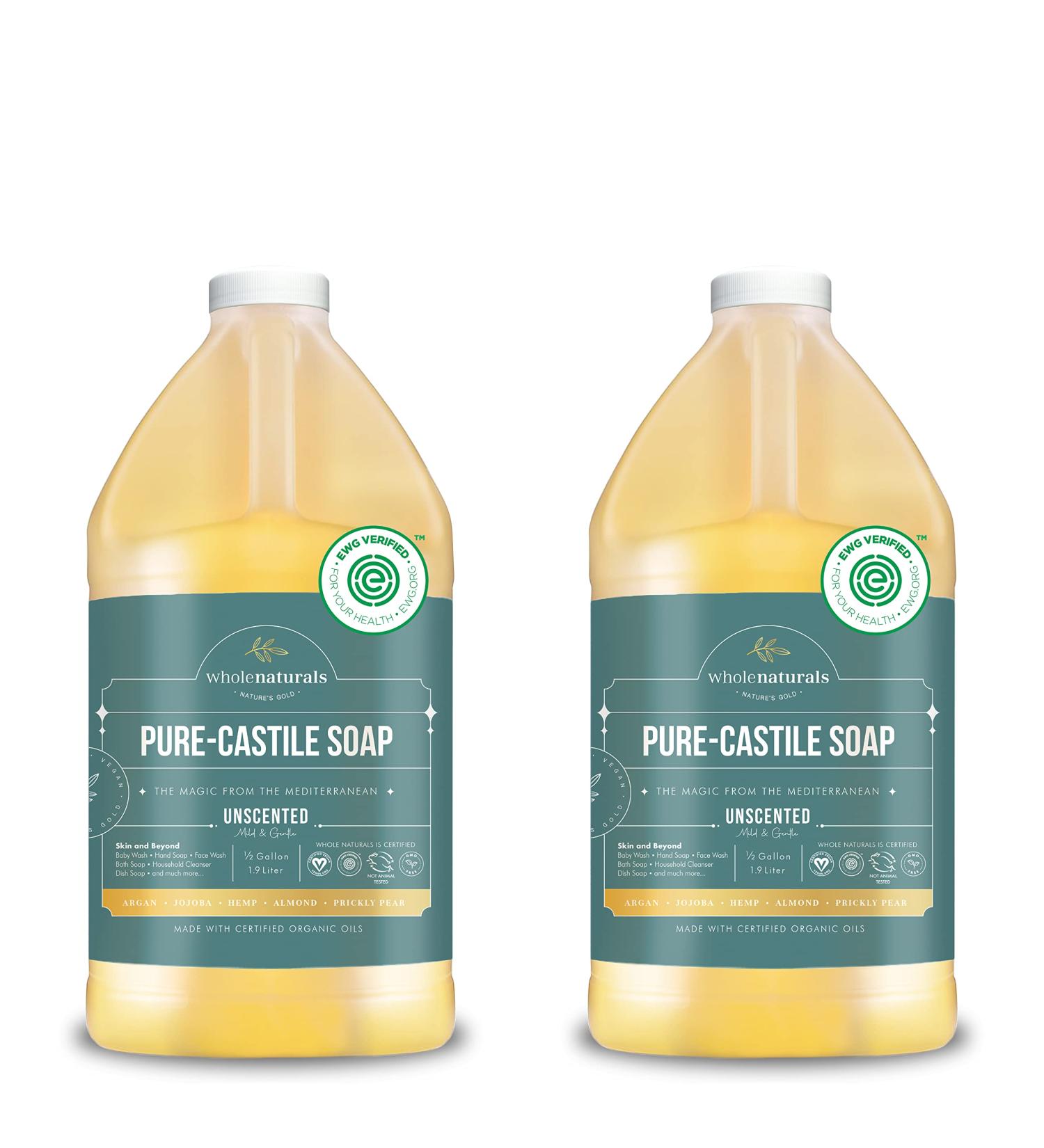 WHOLENATURALS Palm Oil Free Castile Liquid Soap - 1 Gallon (Unscented) | EWG Verified, Non-GMO, Vegan - Organic Oil Formula - Buy Online on GoSupps.com