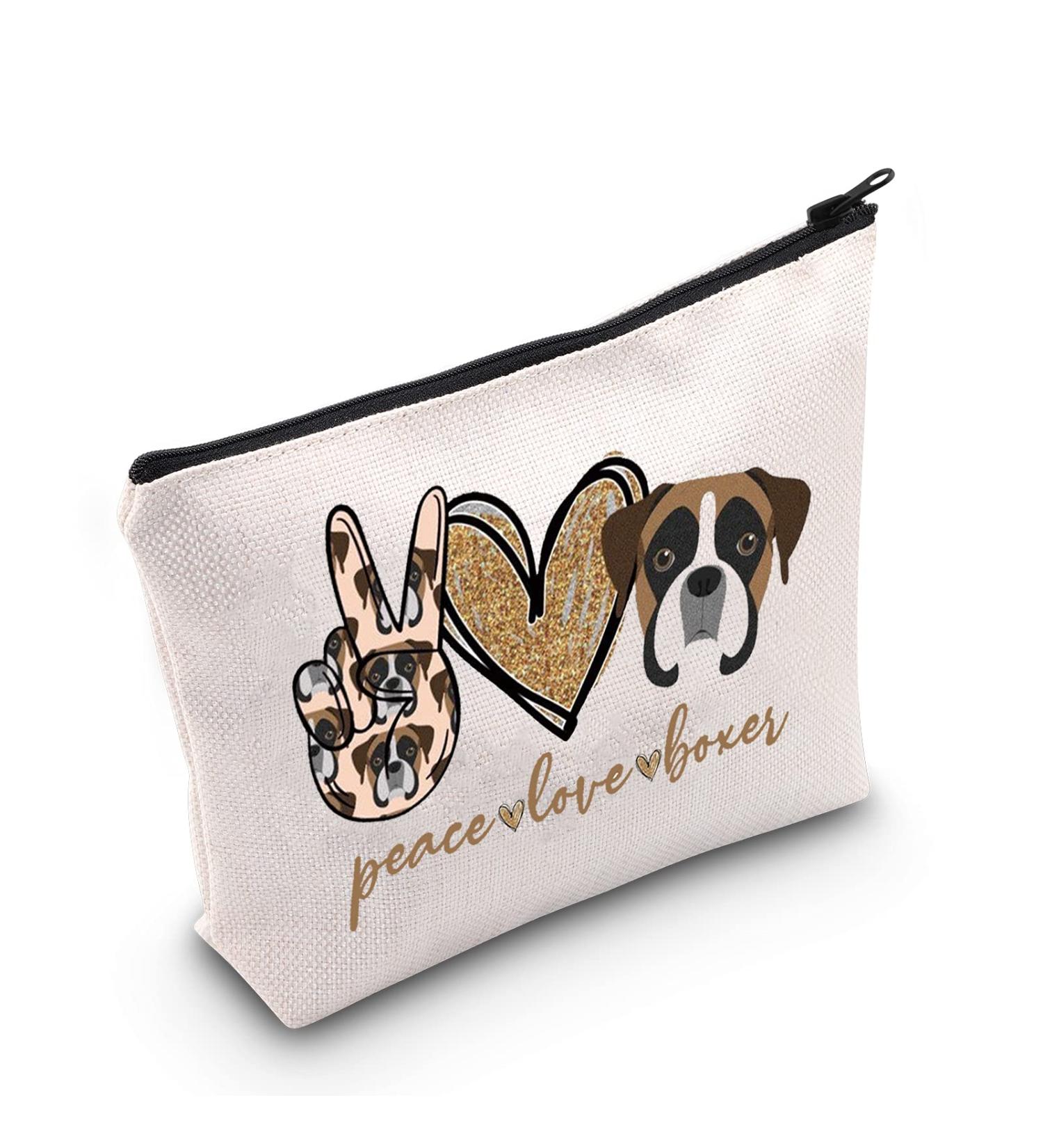 Levlo Boxer Dog Cosmetic Bag | Perfect Gift for Dog Owners | Peace Love Boxer Make-up Bag for Women & Girls - Buy Online on GoSupps.com