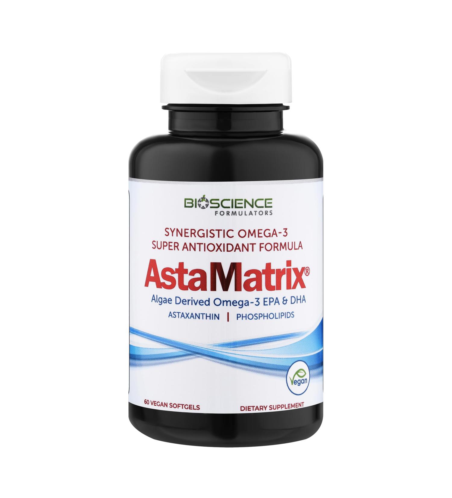 AstaMatrix Algal Omega 3 DHA EPA Astaxanthin Phospholipids| Vegan-Friendly Alternative to Krill Oil or Fish Oil | 60 Vegan SoftGels