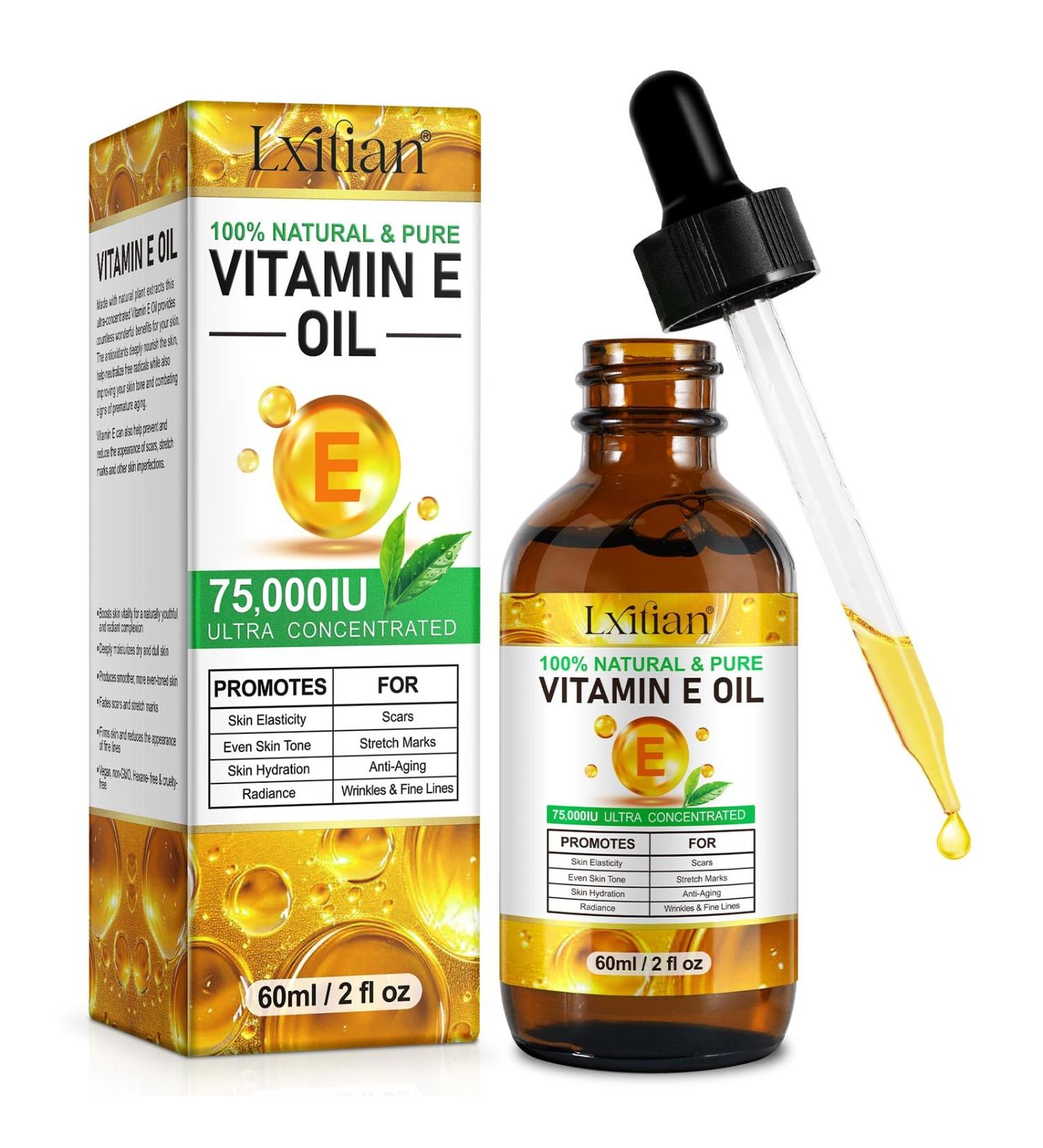 Vitamine E Huile Huile De Vitamine E 75 000 Ui 100% Naturel vitamine e Liquide Pure pour le Visage les Cheveux les Ongles et la Peau Anti- ge et Anti-rides Pour les Cicatrices et les Vergetures - Buy Online on GoSupps.com