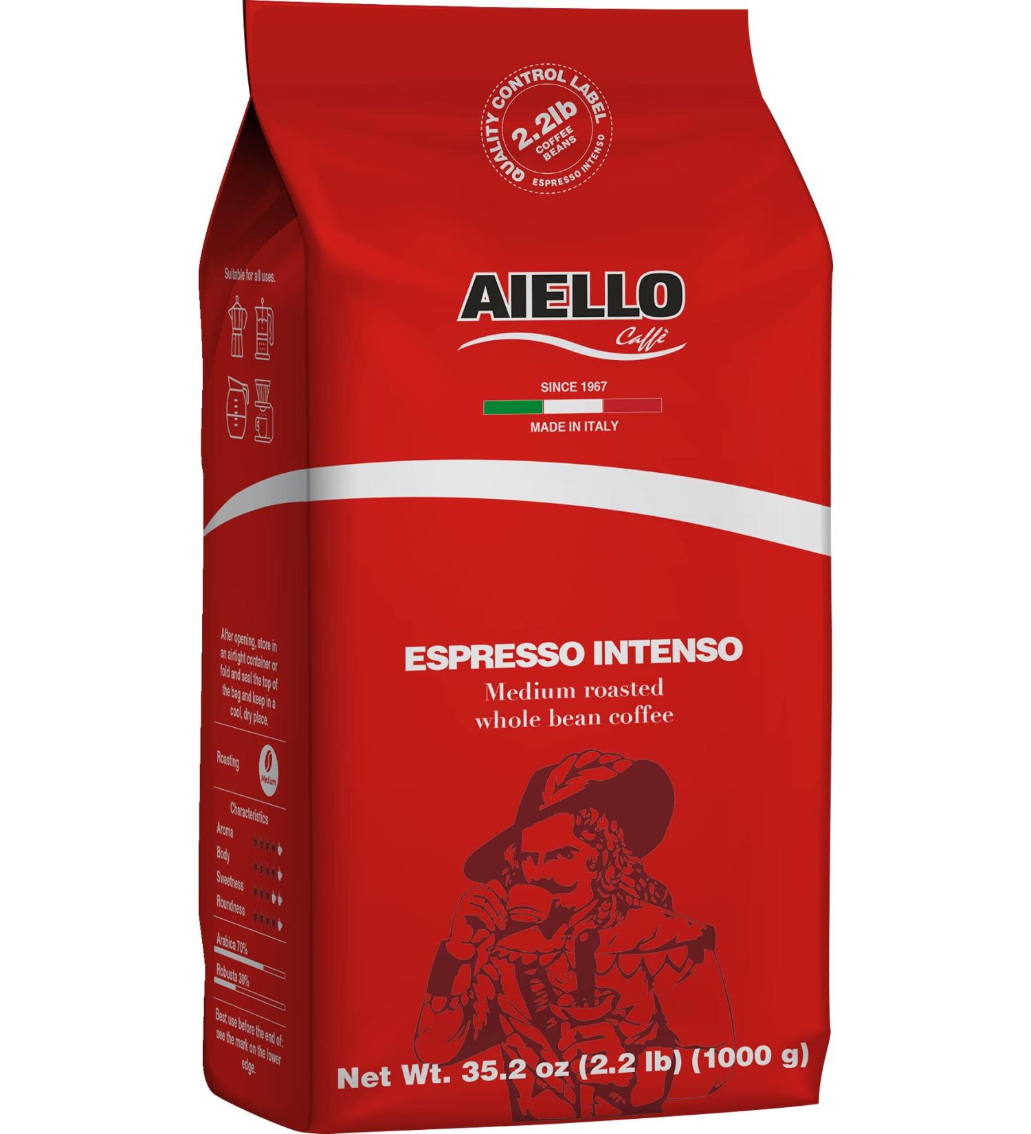 Aiello AIELLO COFFEE INTENSO Grain mix 1 kg Soft and balanced mix Intensity 8/10 Simple packaging - Buy Online on GoSupps.com