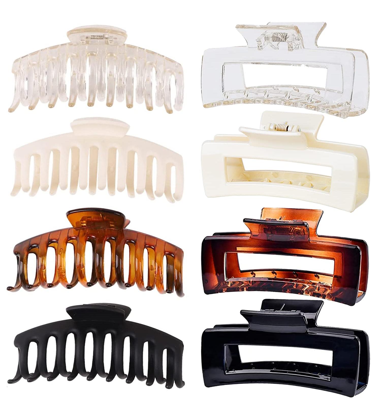 Large Hair Claw Clips 8 Pack - Strong Hold Claw Clips for Thick Hair - 2 Styles - Hair Clamps & Jaw Clips - Neutral Colors - Buy Online on GoSupps.com